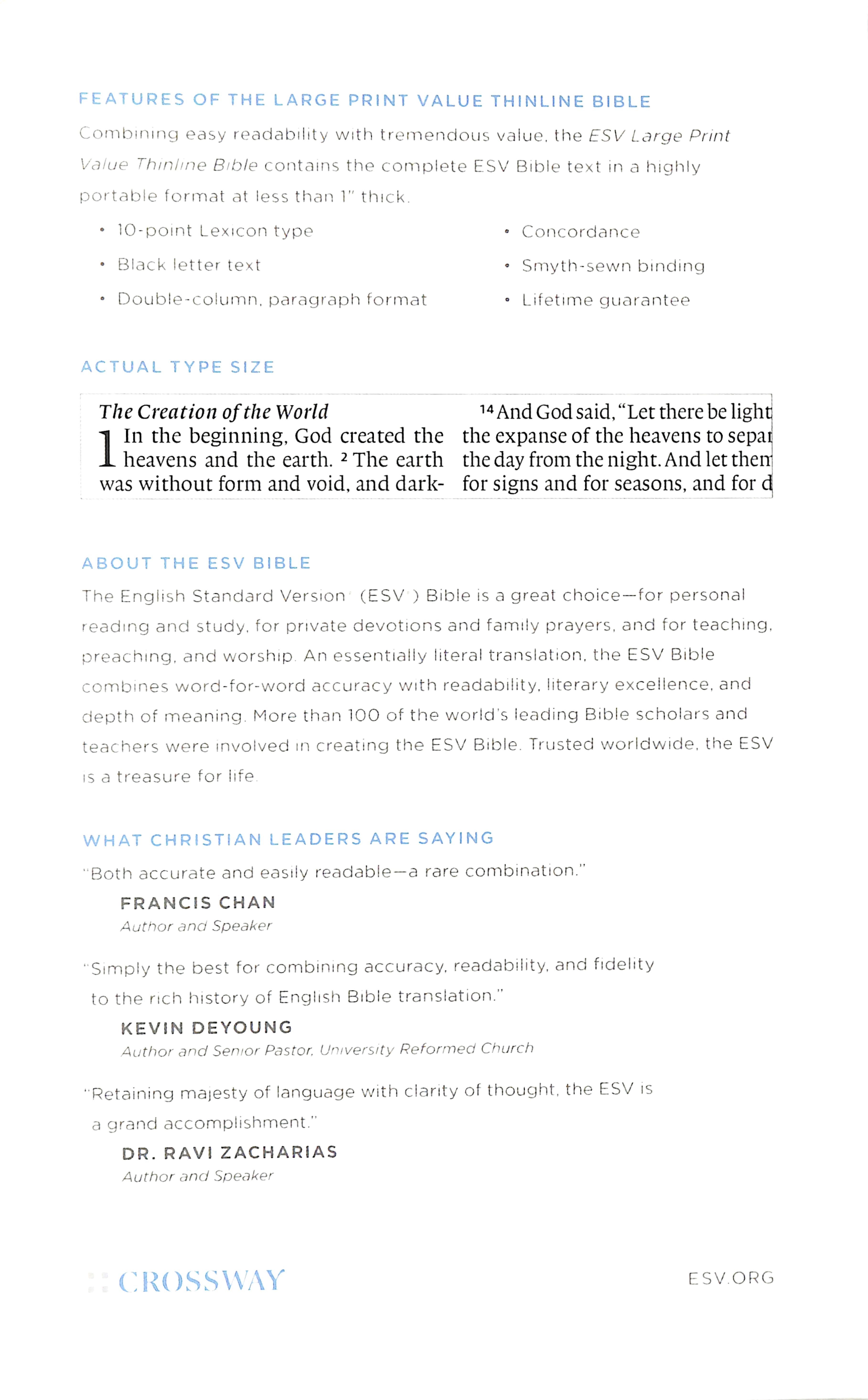 ESV Large Print Value Thinline Bible Black (Black Letter Edition)