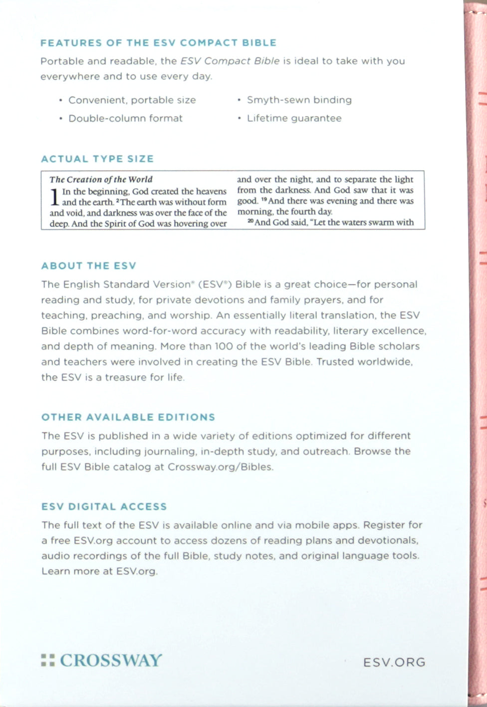 ESV Compact Bible, Blush Rose, Emblem Design
