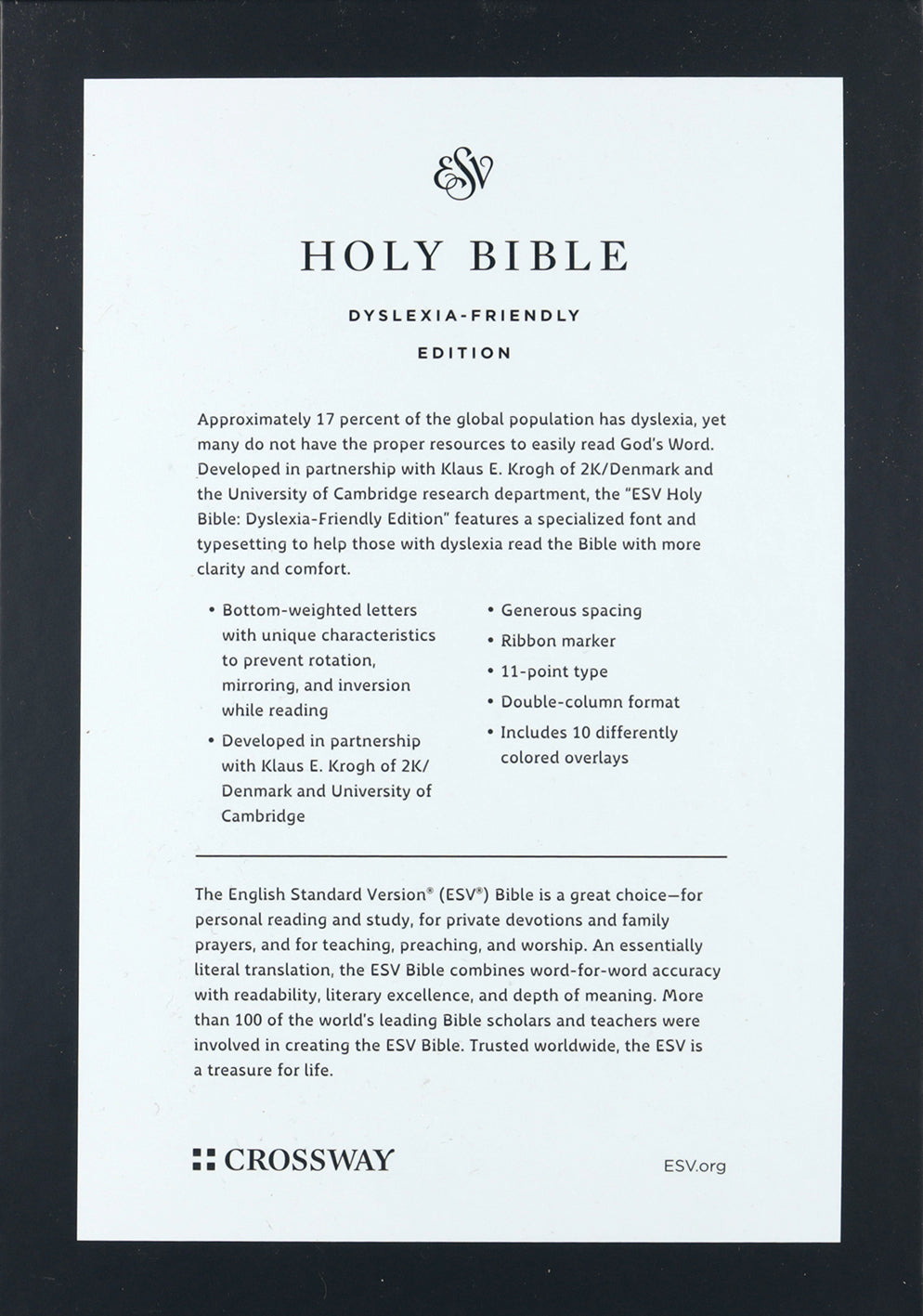 ESV Holy Bible: Dyslexia-Friendly Edition