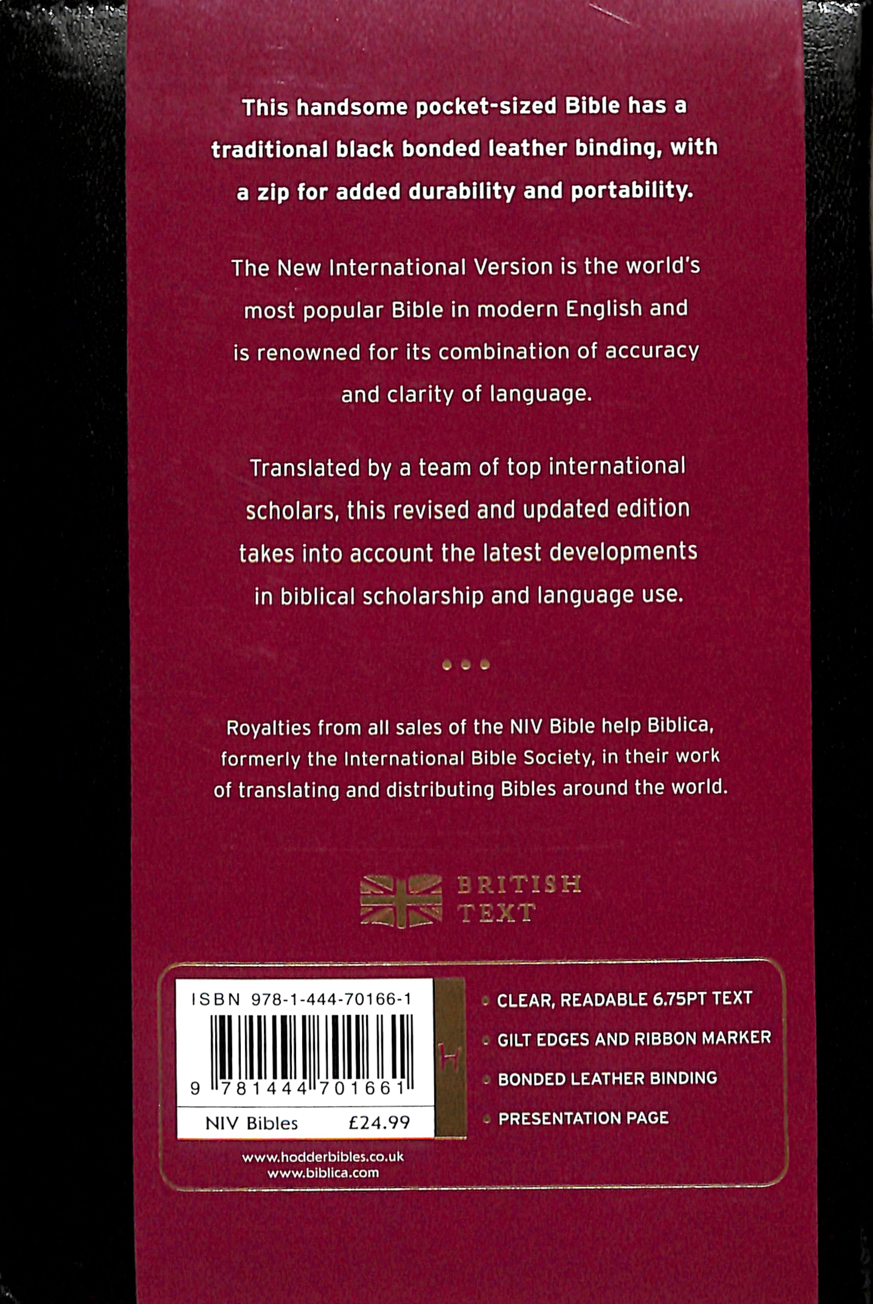 NIV Pocket Bible Black Bonded Leather With Zip