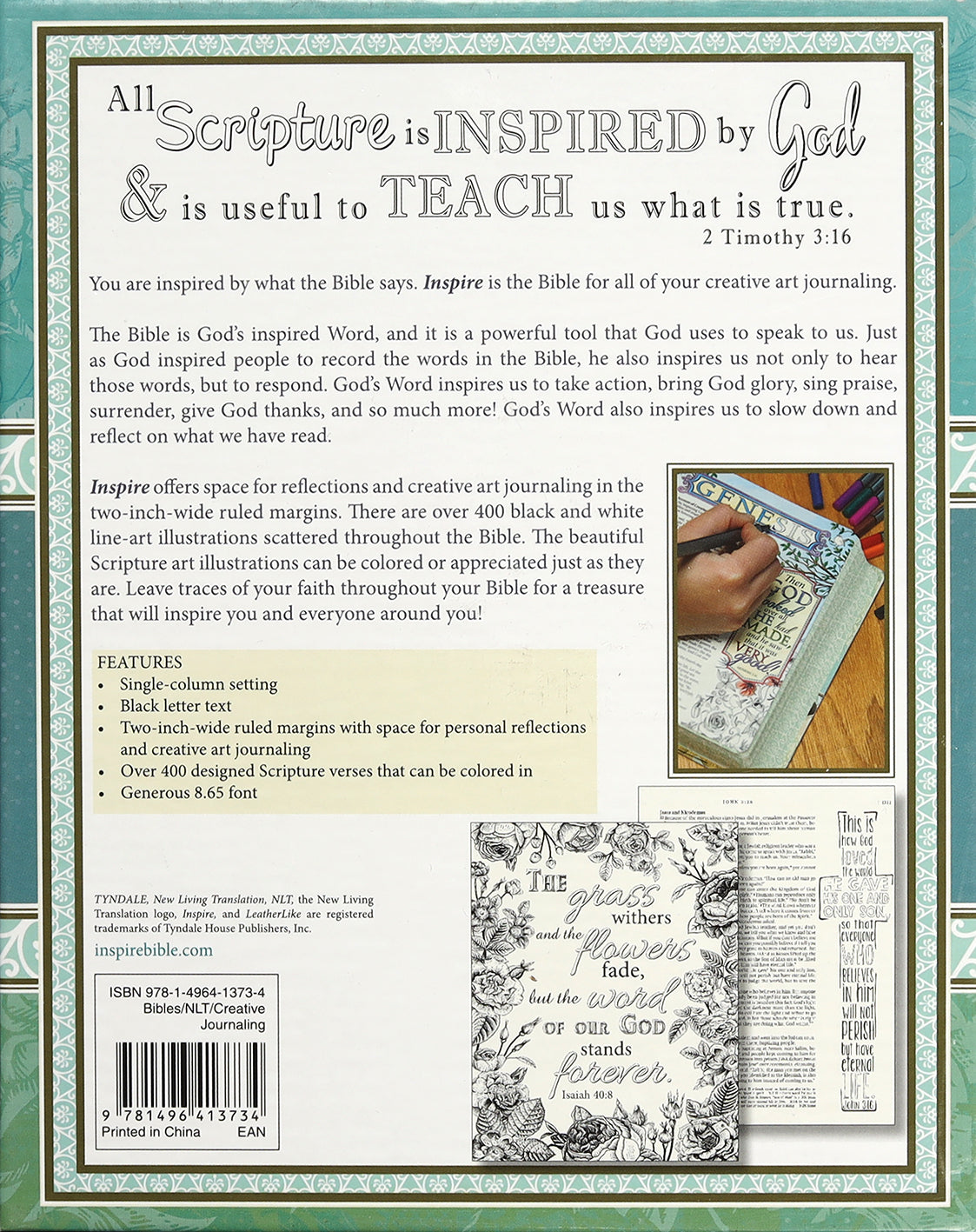 NLT Inspire Creative Journaling Bible Blue/Cream (Black Letter Edition)