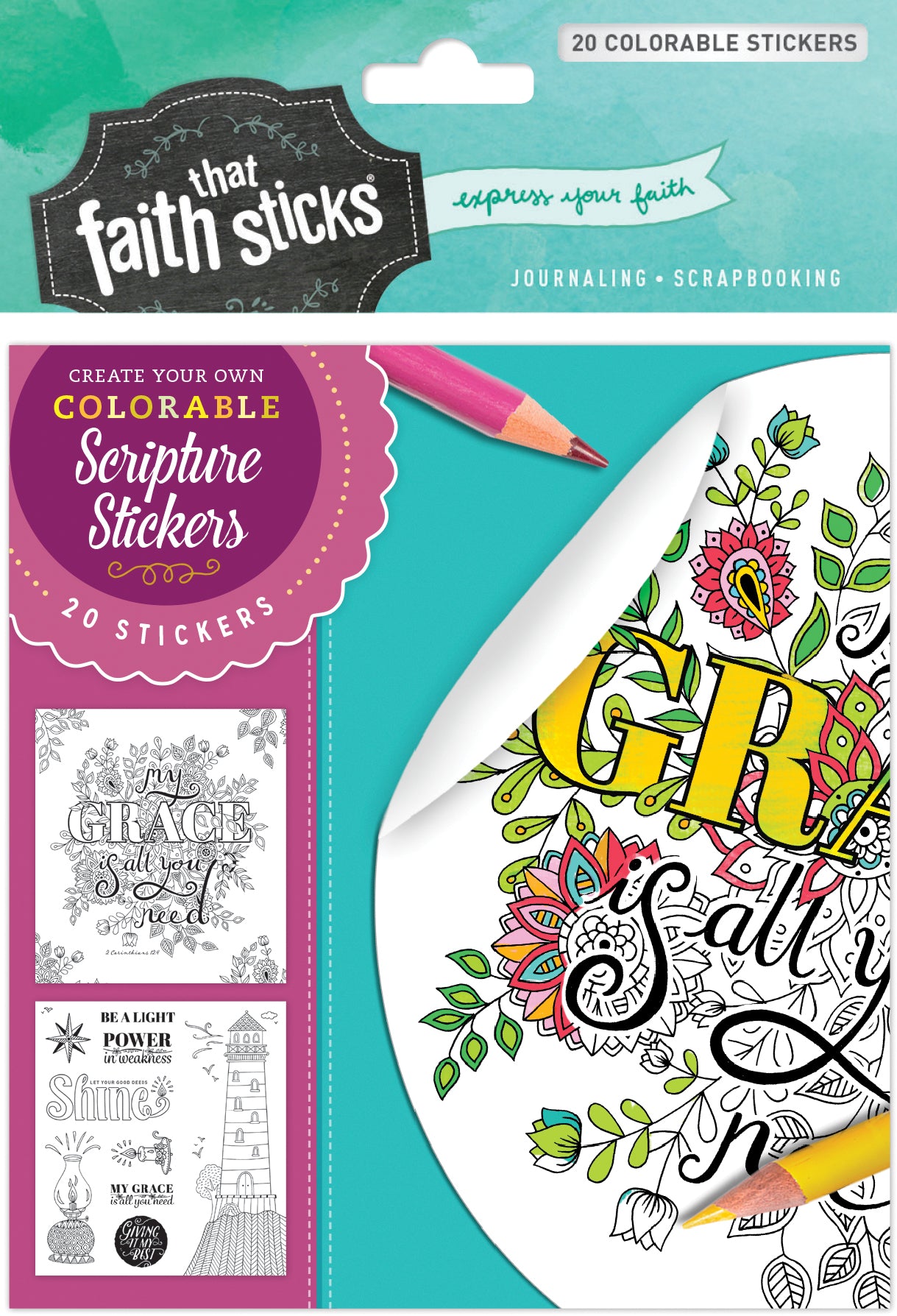 2 Corinthians 12: 9 (4 Sheets, 20 Colorable Stickers) (Stickers Faith That Sticks Series)