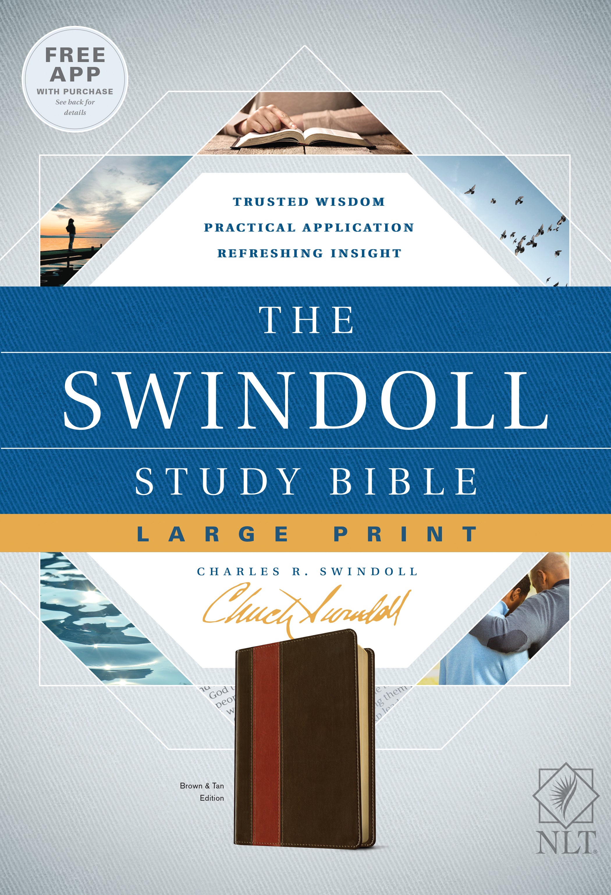 NLT Swindoll Study Bible Large Print Brown/Tan (Black Letter Edition)
