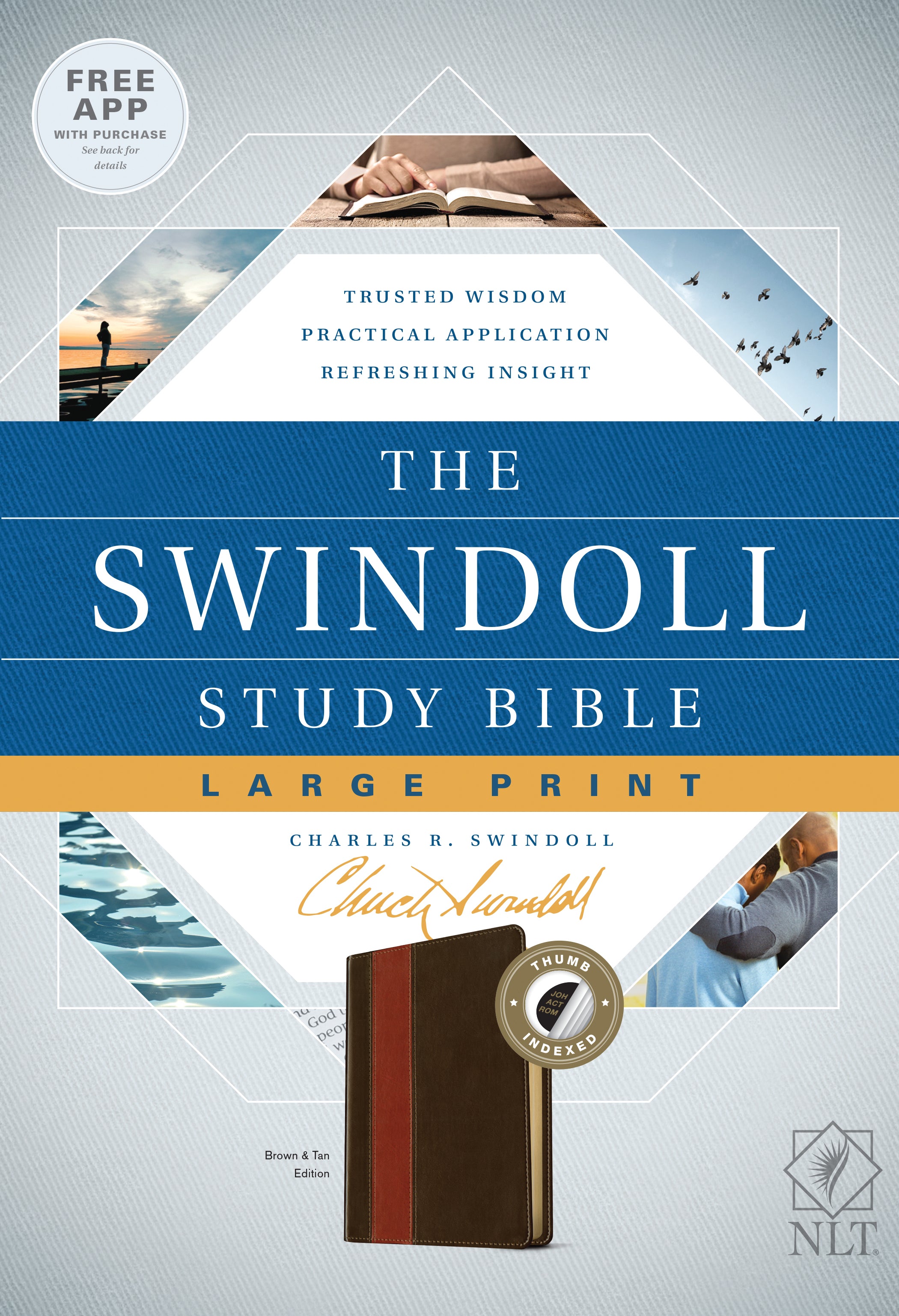 NLT Swindoll Study Bible Large Print Indexed Brown/Tan (Black Letter Edition)