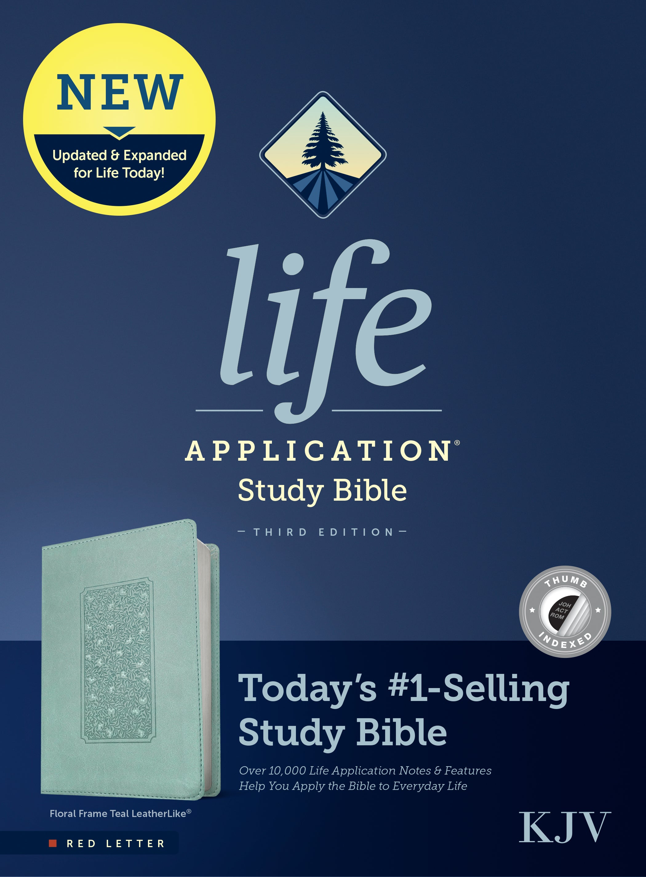 KJV Life Application Study Bible 3rd Edition Floral Frame Teal Indexed (Red Letter Edition)