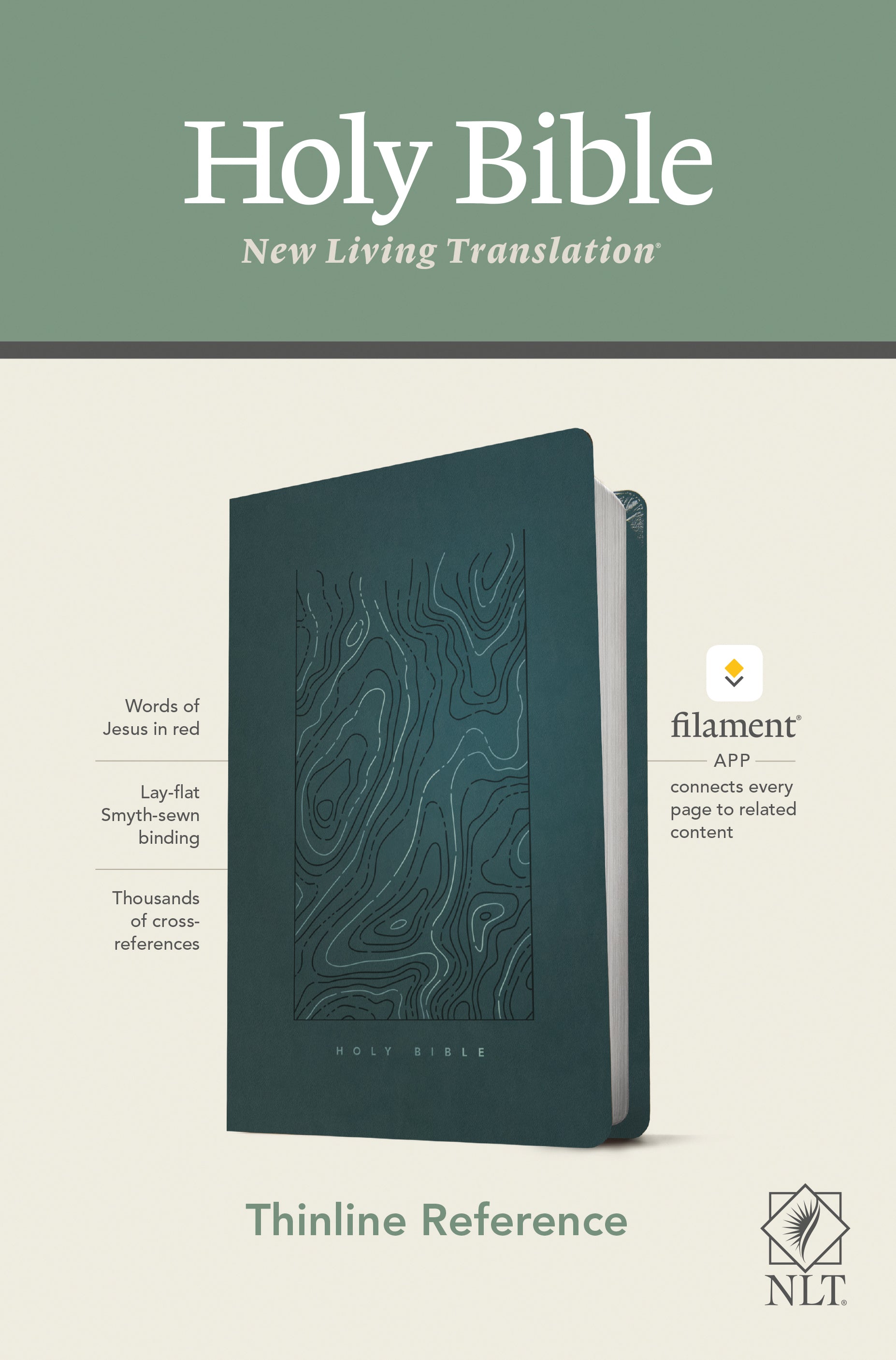 NLT Thinline Reference Bible Earthen Teal Blue Red Letter (Filament Enabled Edition)