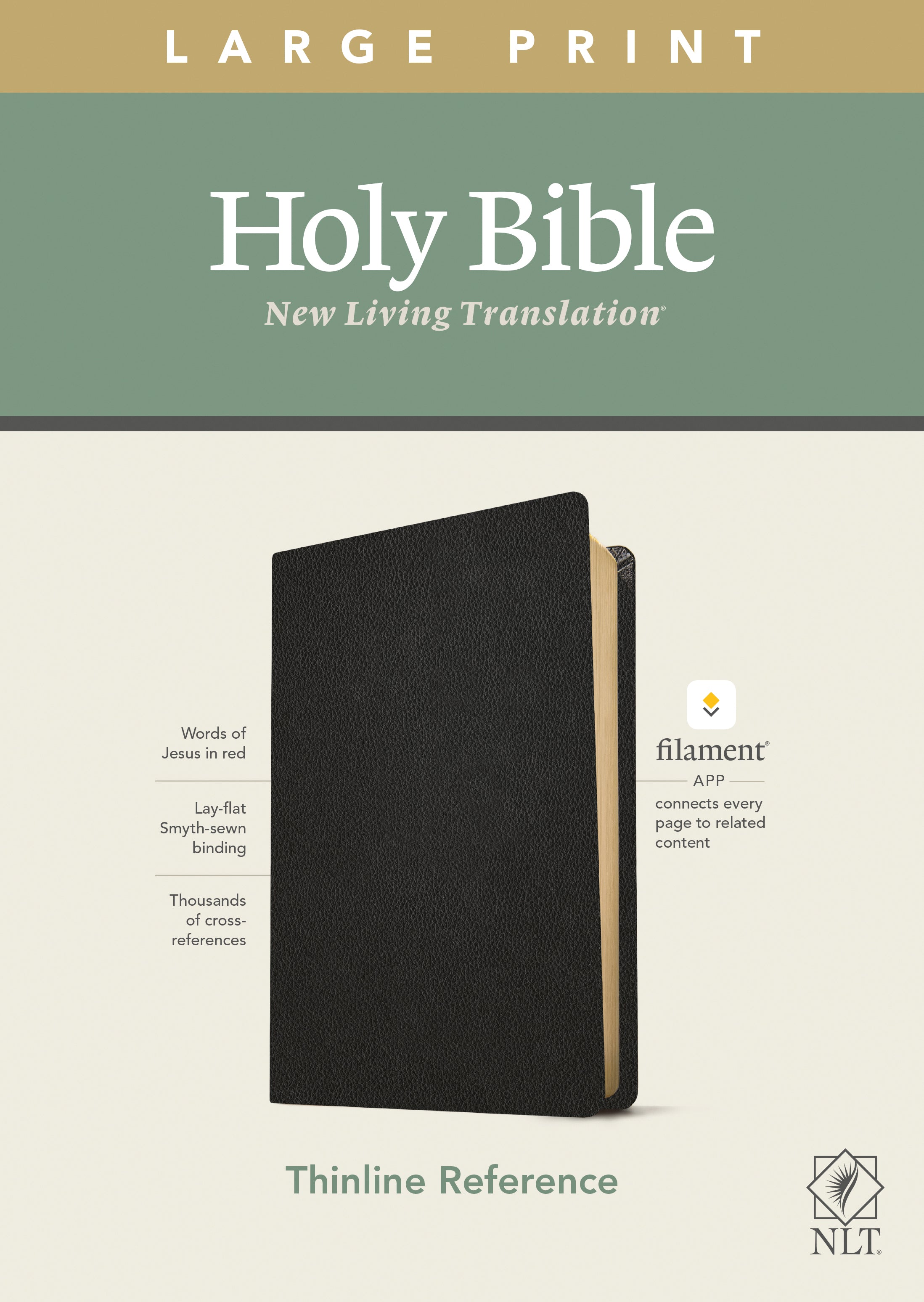 NLT Large Print Thinline Reference Bible Genuine Leather Black Red Letter (Filament Enabled Edition)