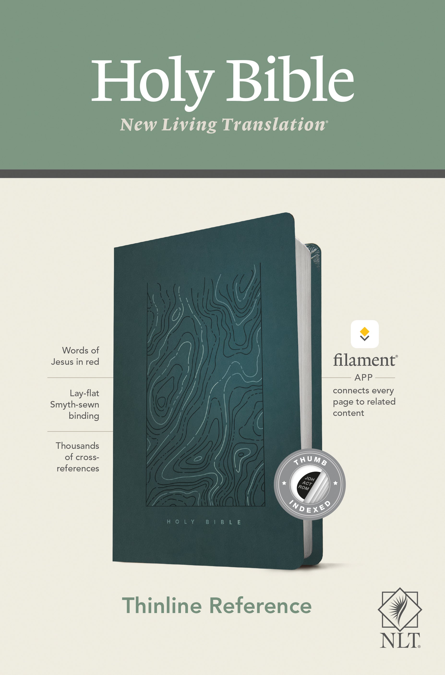 NLT Thinline Reference Bible Teal Blue Indexed Red Letter (Filament Enabled Edition)
