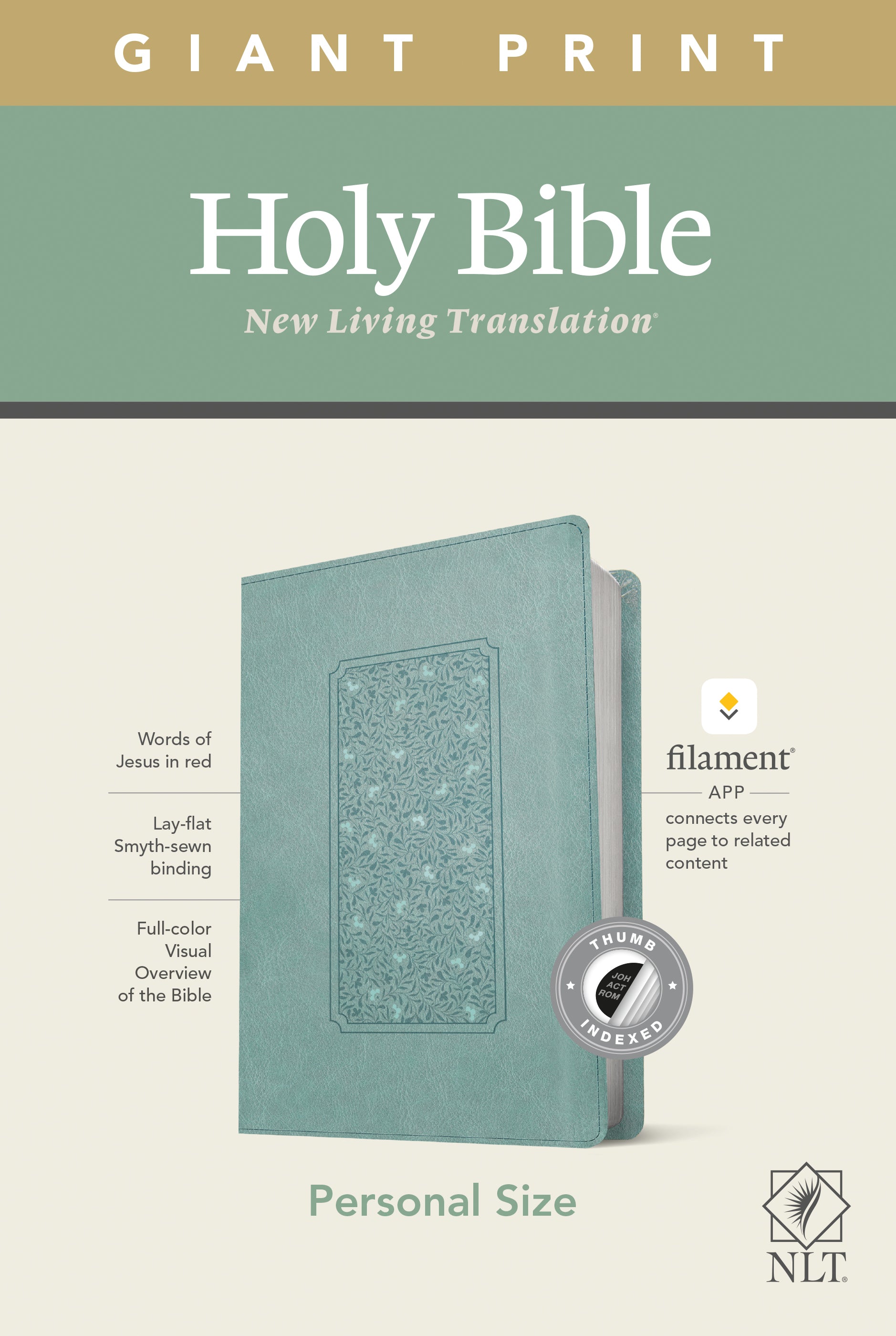 NLT Personal Size Giant Print Bible Filament Enabled Edition Indexed Floral Teal (Red Letter Edition)