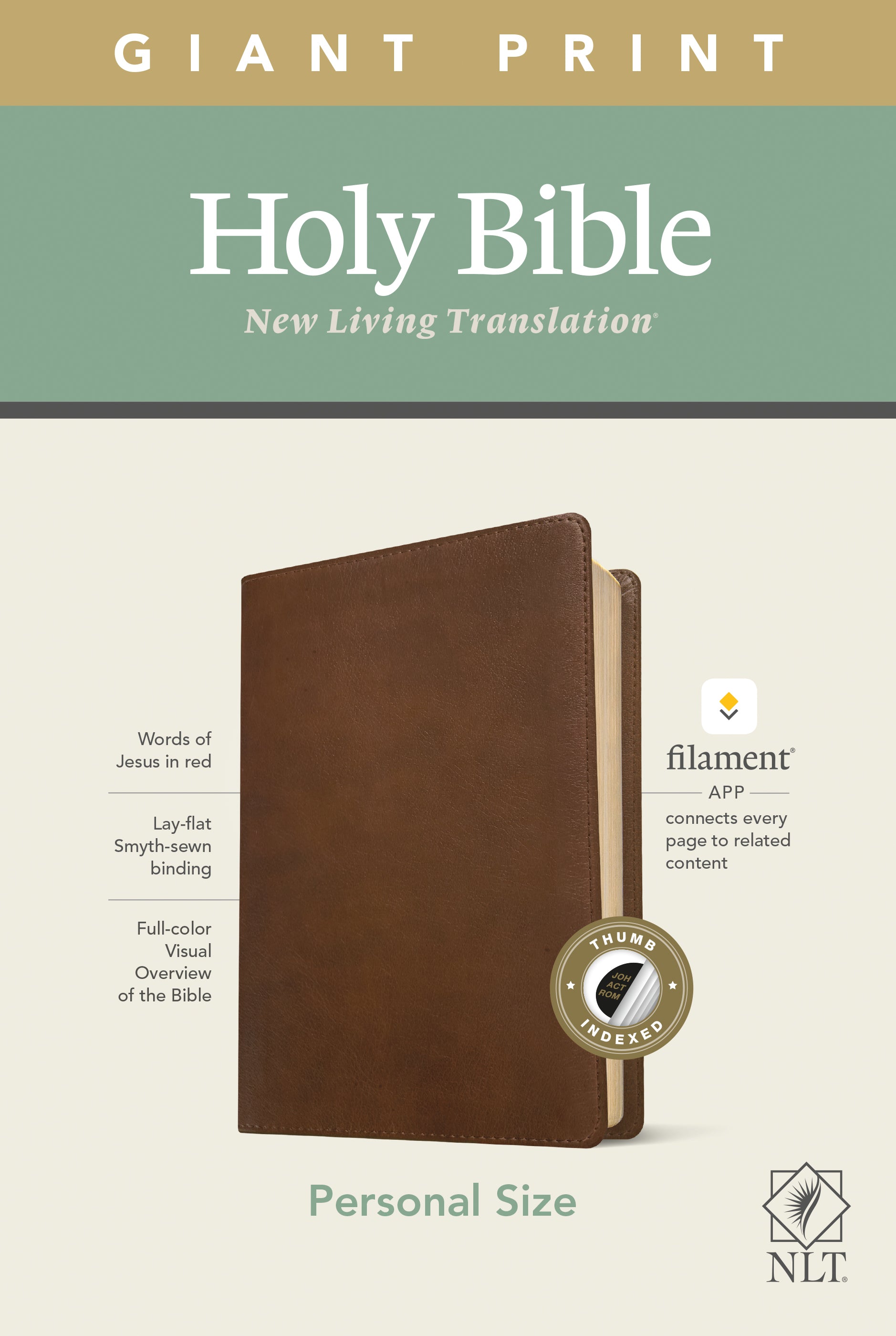 NLT Personal Size Giant Print Bible Filament Enabled Edition Indexed Rustic Brown (Red Letter Edition)
