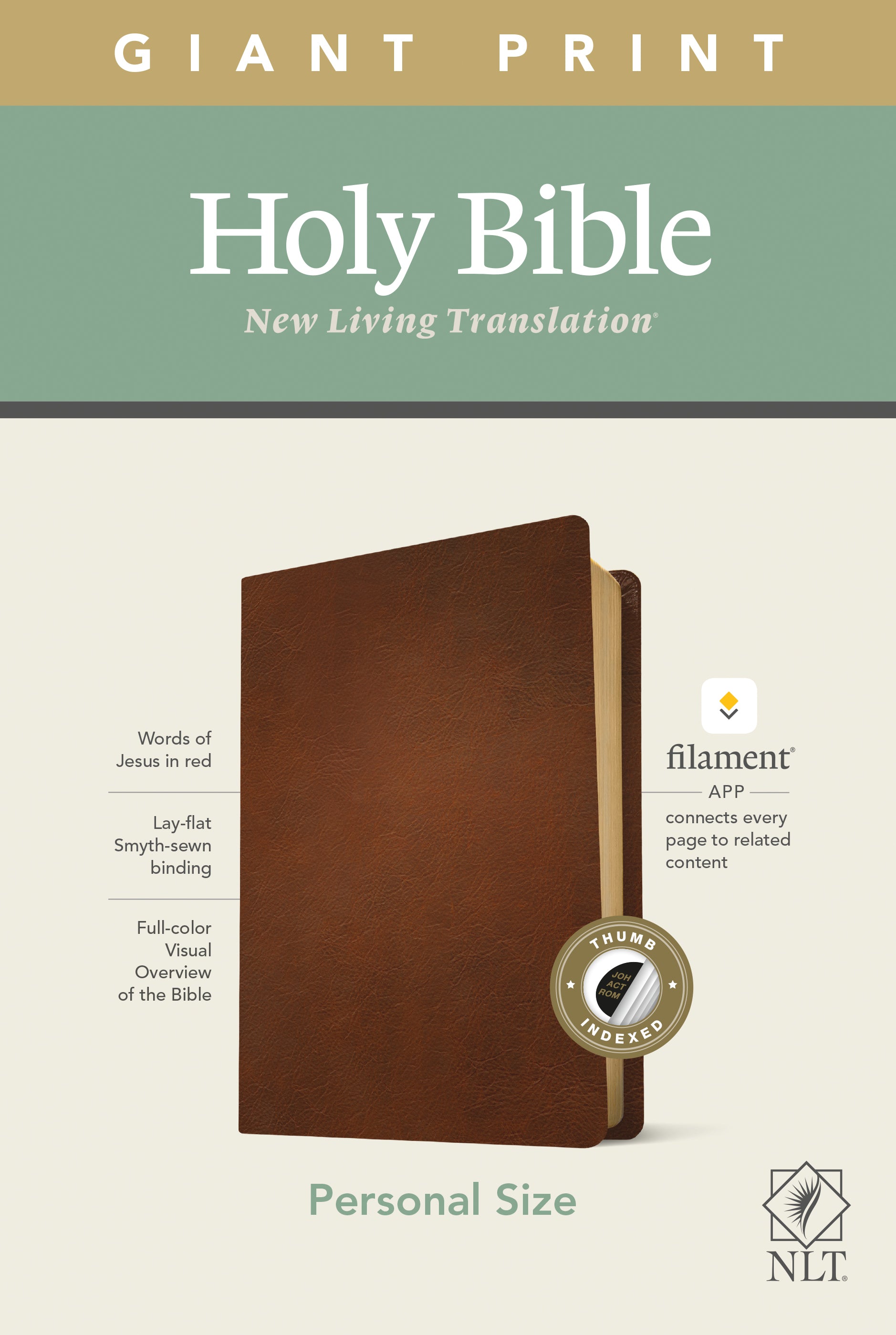 NLT Personal Size Giant Print Bible Filament Enabled Edition Indexed Brown (Red Letter Edition)