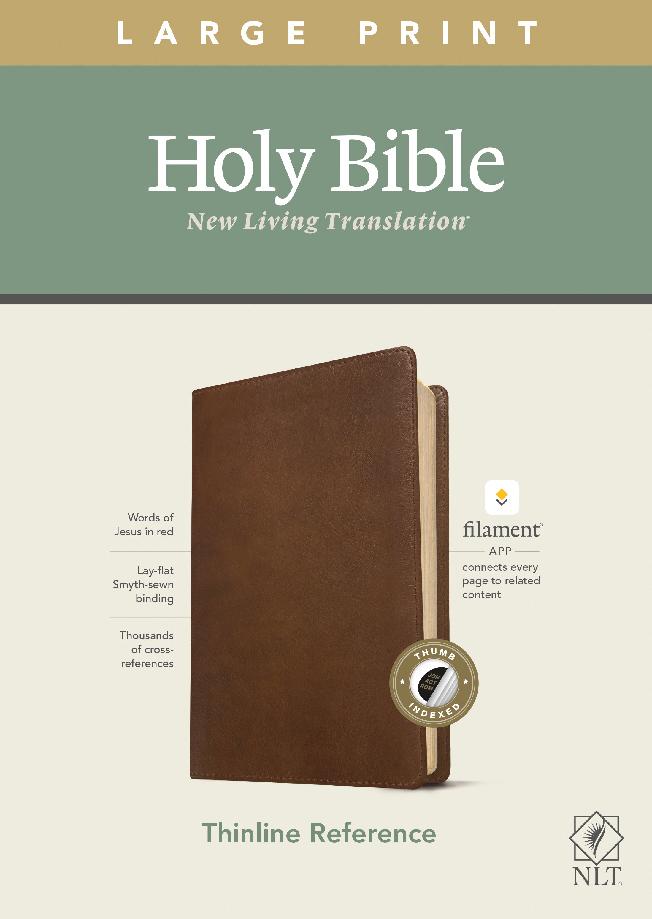 NLT Large Print Thinline Reference Bible Rustic Brown Indexed Red Letter (Filament Enabled Edition)