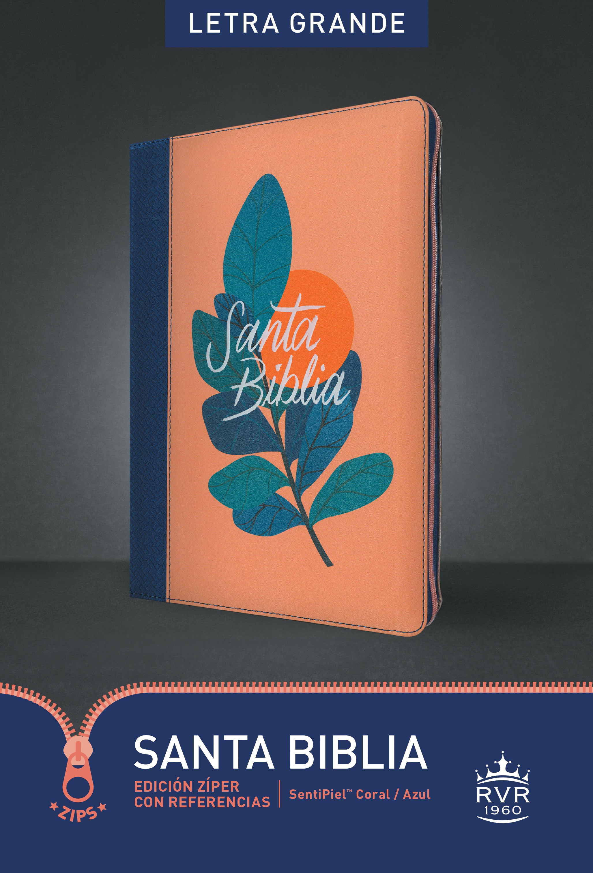 Rvr60 Santa Biblia Edicion Ziper Con Referencias Letra Grande Coral/Azul (Red Letter Edition)