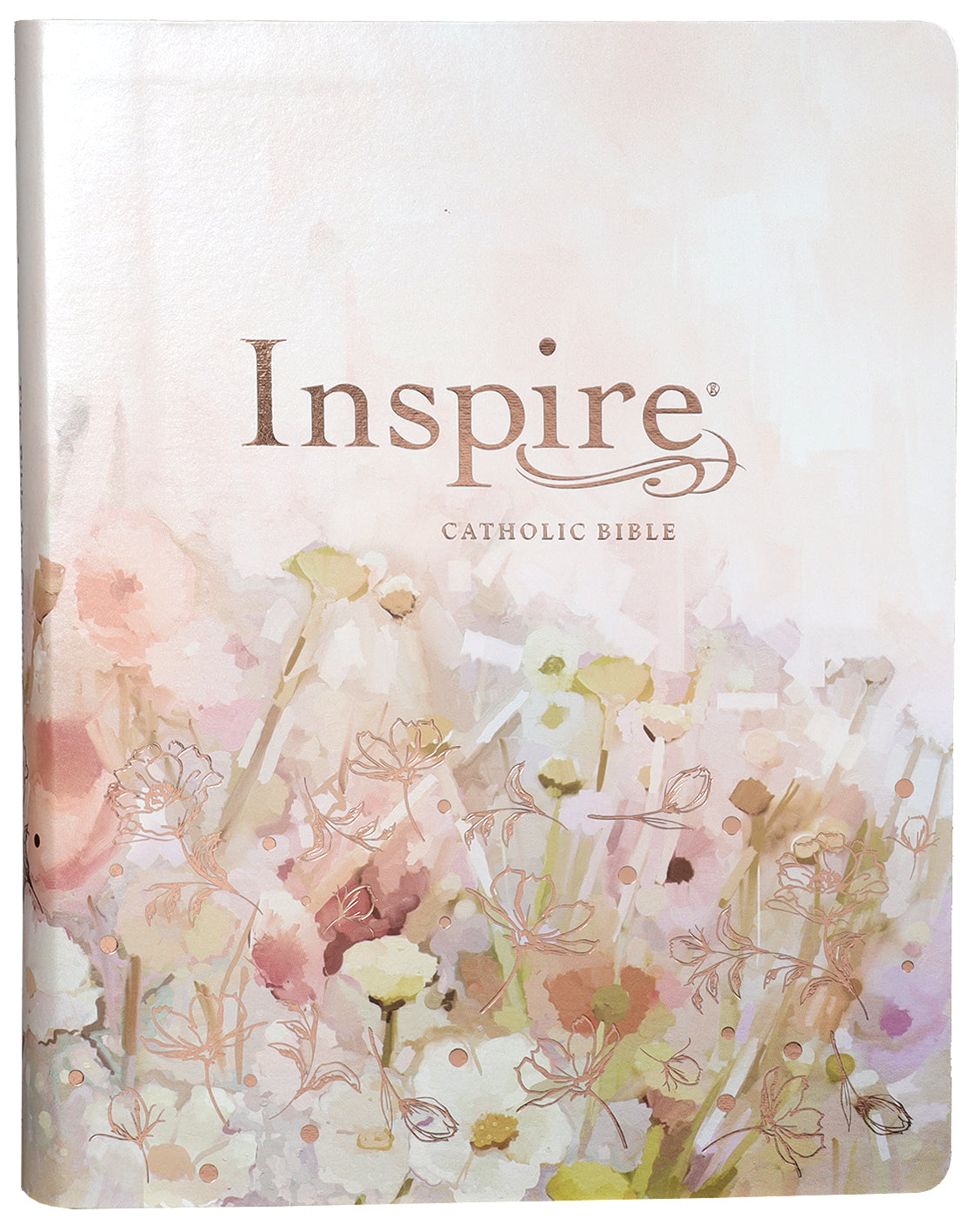 NLT Inspire Catholic Bible Large Print Pink Fields With Rose Gold (Black Letter Edition)