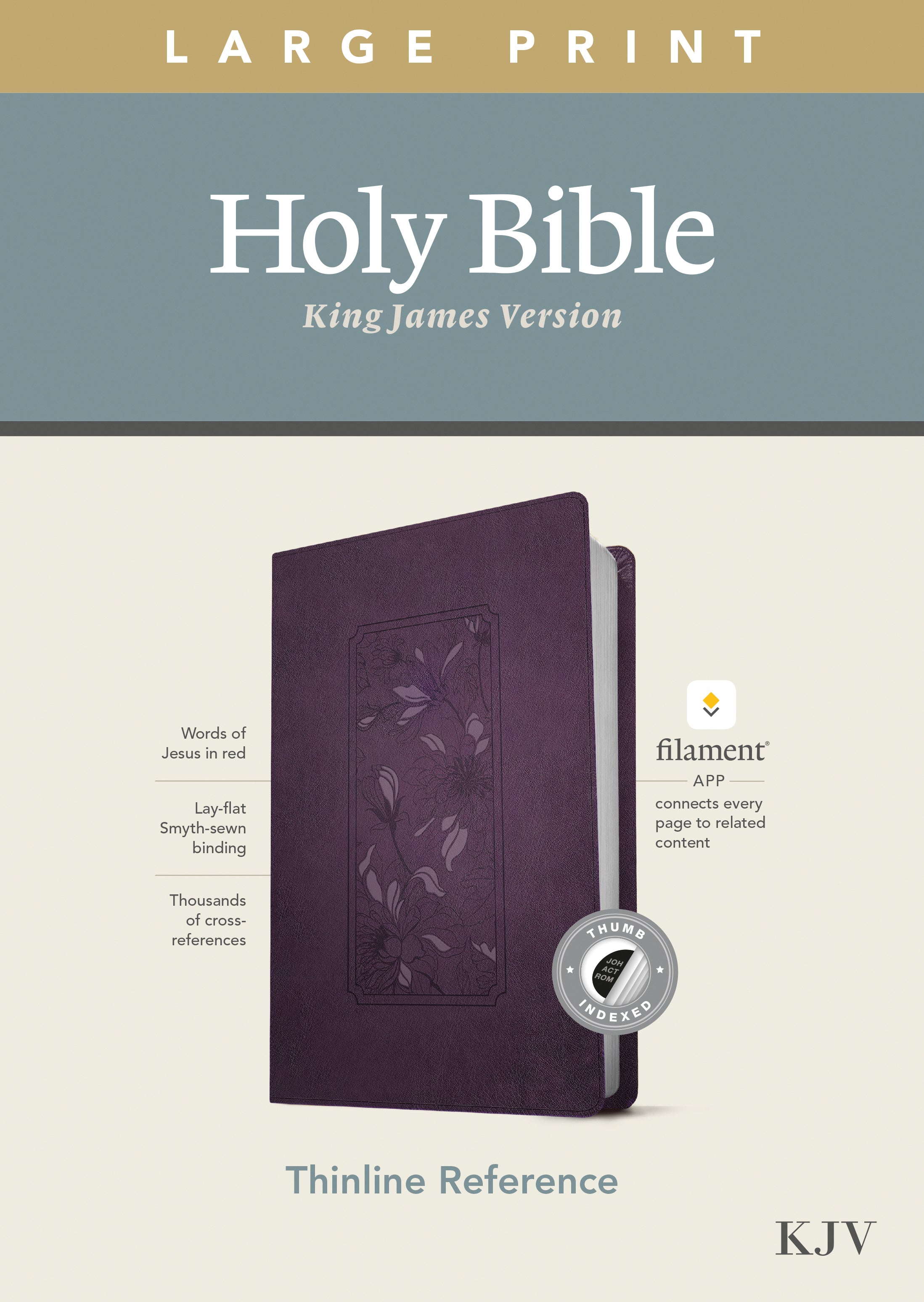 KJV Large Print Thinline Reference Bible Filament Enabled Edition Floral/Purple Indexed (Red Letter Edition)