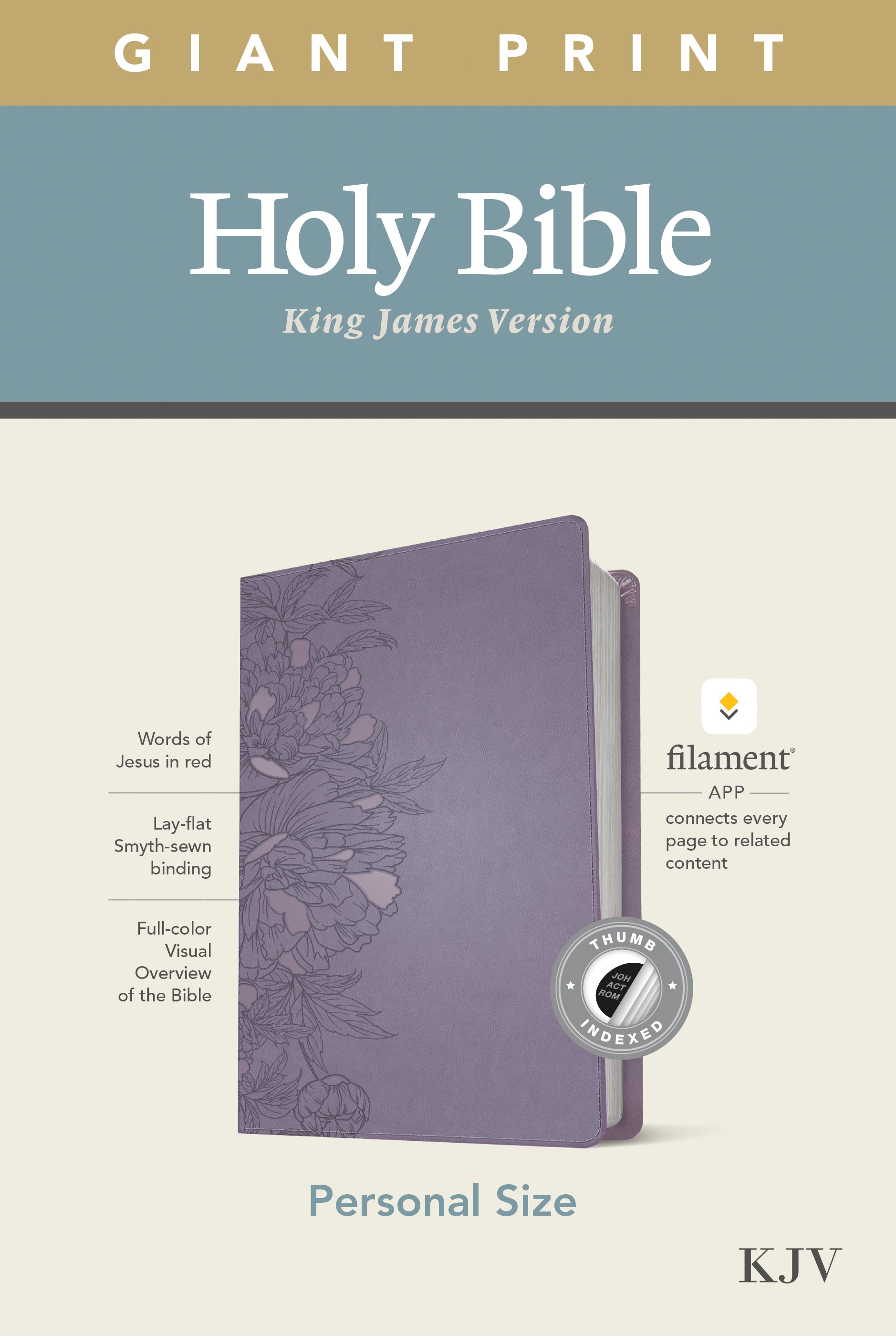 KJV Personal Size Giant Print Bible Filament Enabled Edition Indexed Peony Lavender (Red Letter Edition)