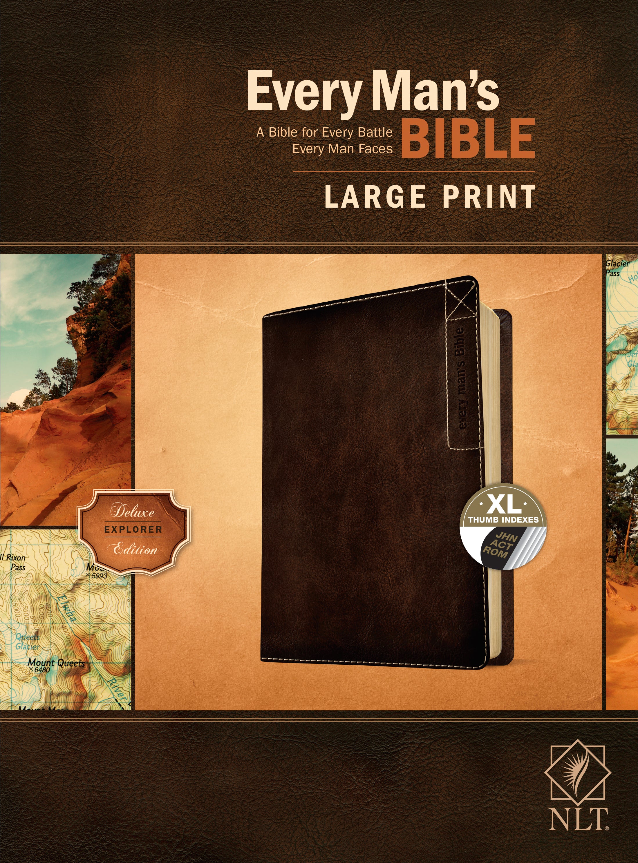 NLT Every Man's Bible Large Print Deluxe Explorer Edition Indexed Rustic Brown