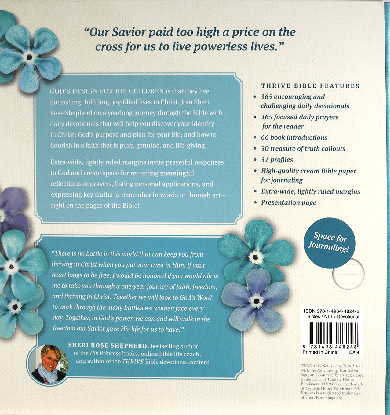 NLT Thrive Creative Journaling Devotional Bible Teal Blue With Rose Gold (Black Letter Edition)