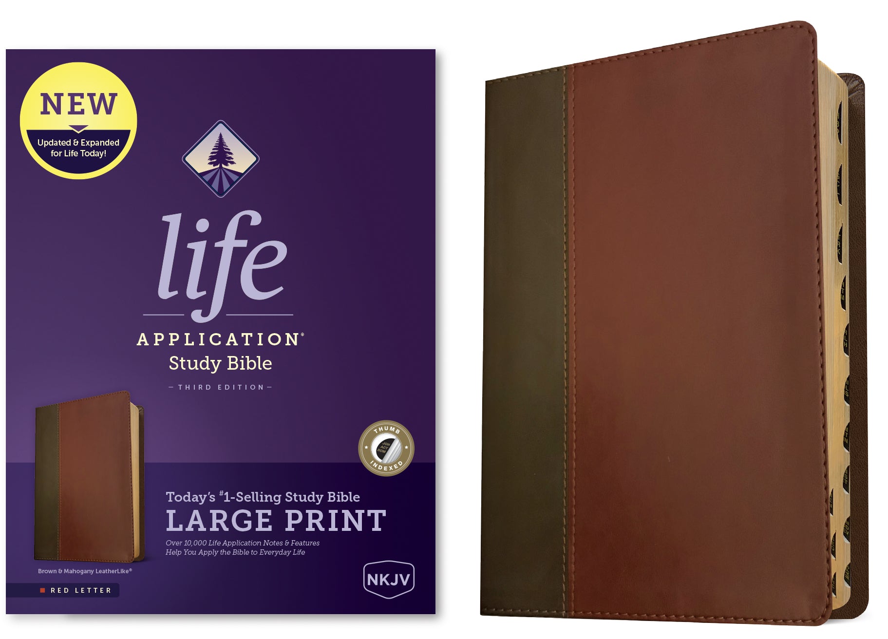 NKJV Life Application Study Bible 3rd Edition Large Print Brown/Mahogany Indexed (Red Letter Edition)