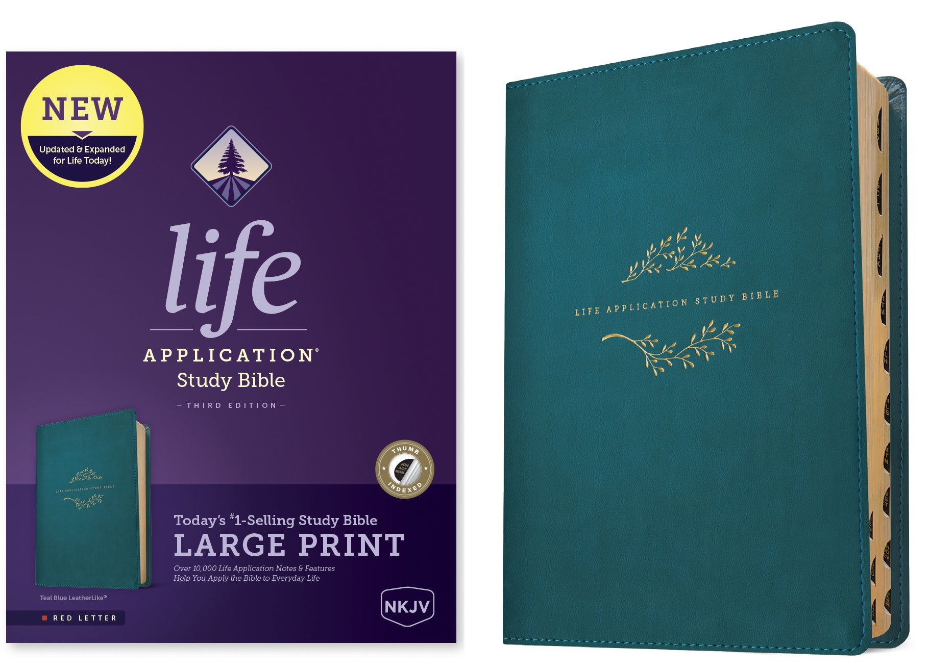 NKJV Life Application Study Bible 3rd Edition Large Print Teal Blue Indexed (Red Letter Edition)