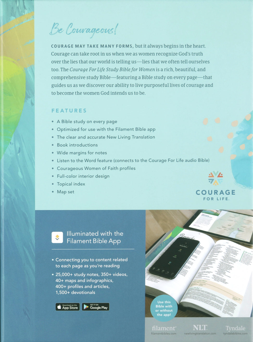 NLT Courage For Life Study Bible For Women Filament-Enabled Edition Brushed Aqua Blue