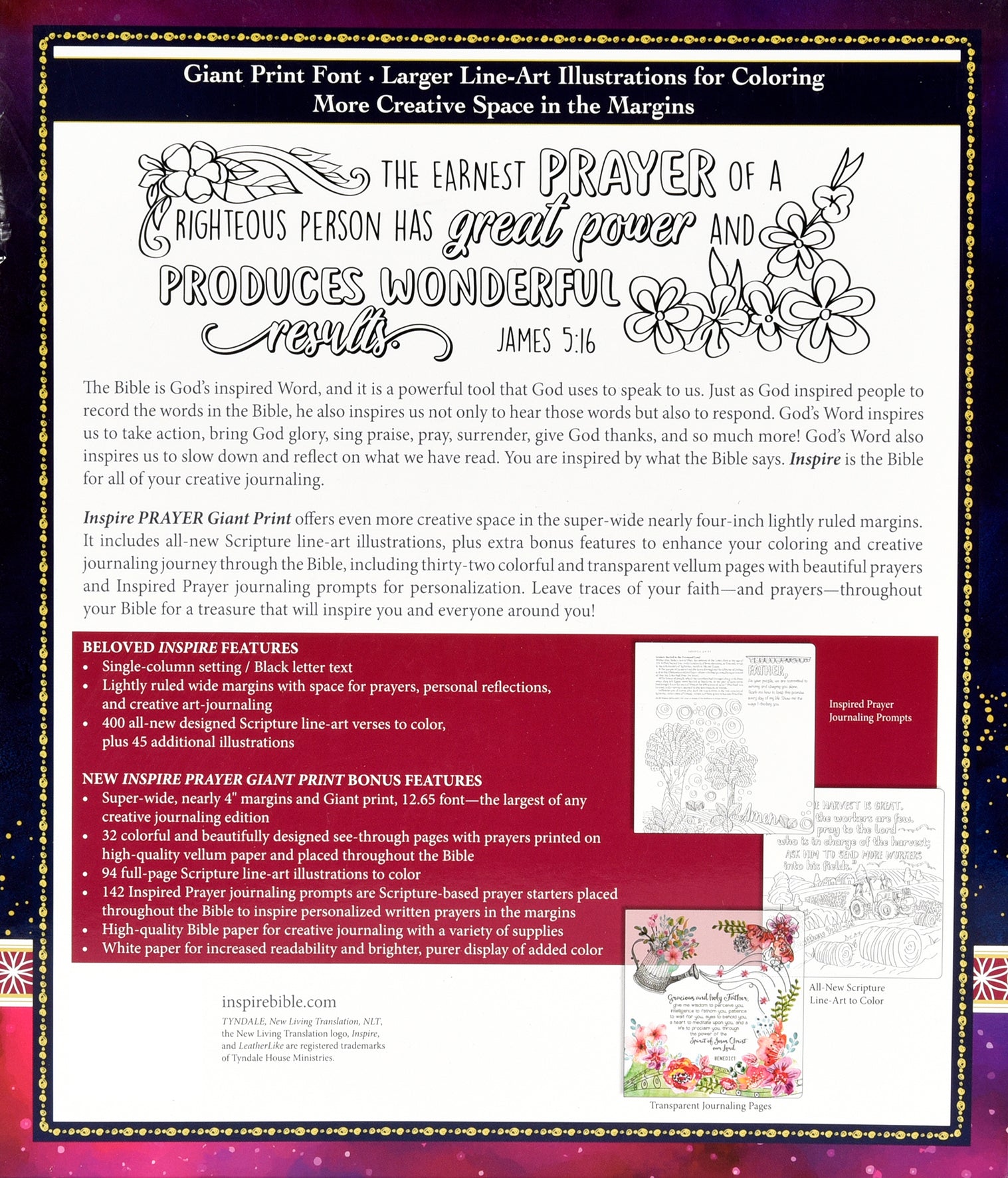 NLT Inspire Prayer Bible Giant Print Purple