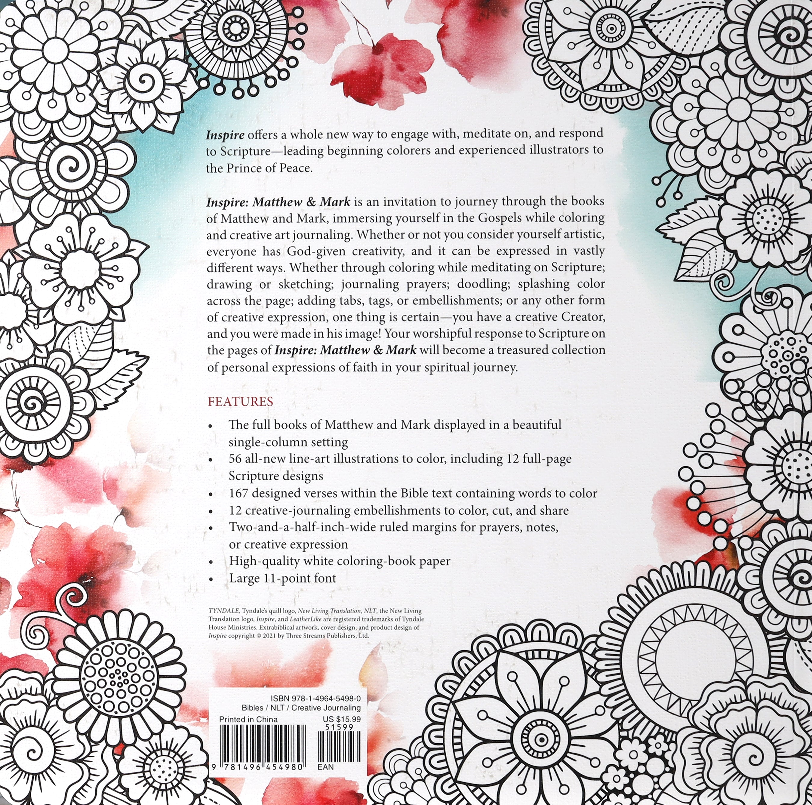 NLT Inspire Matthew & Mark Coloring & Creative Journaling