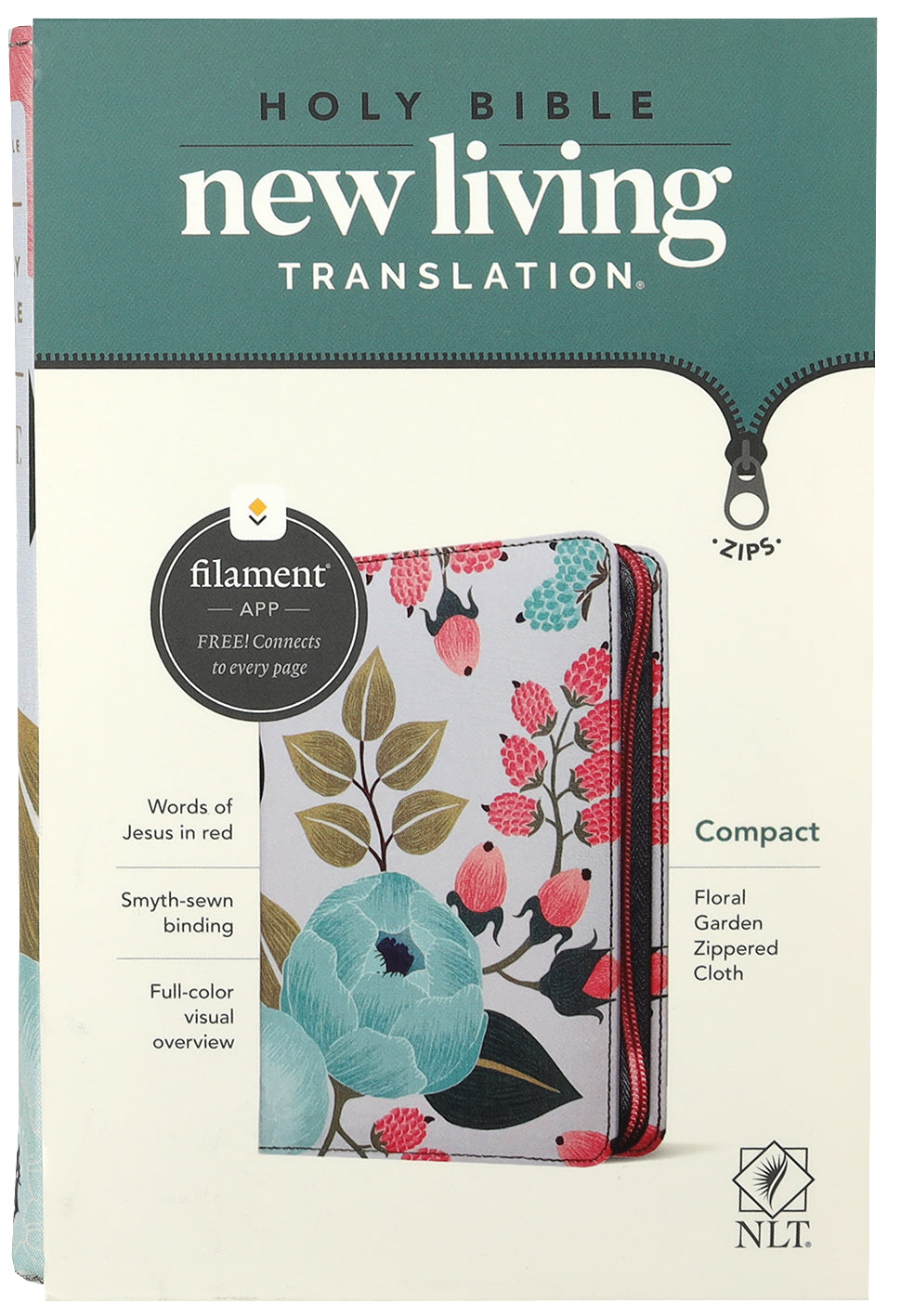 NLT Compact Zipper Bible Filament Enabled Edition Floral Garden (Red Letter Edition)