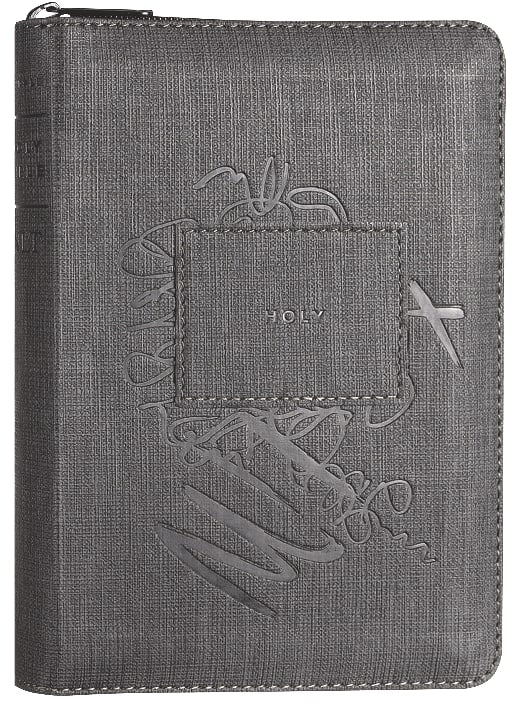 NLT Compact Zipper Bible Filament Enabled Edition Charcoal Patch (Red Letter Edition)