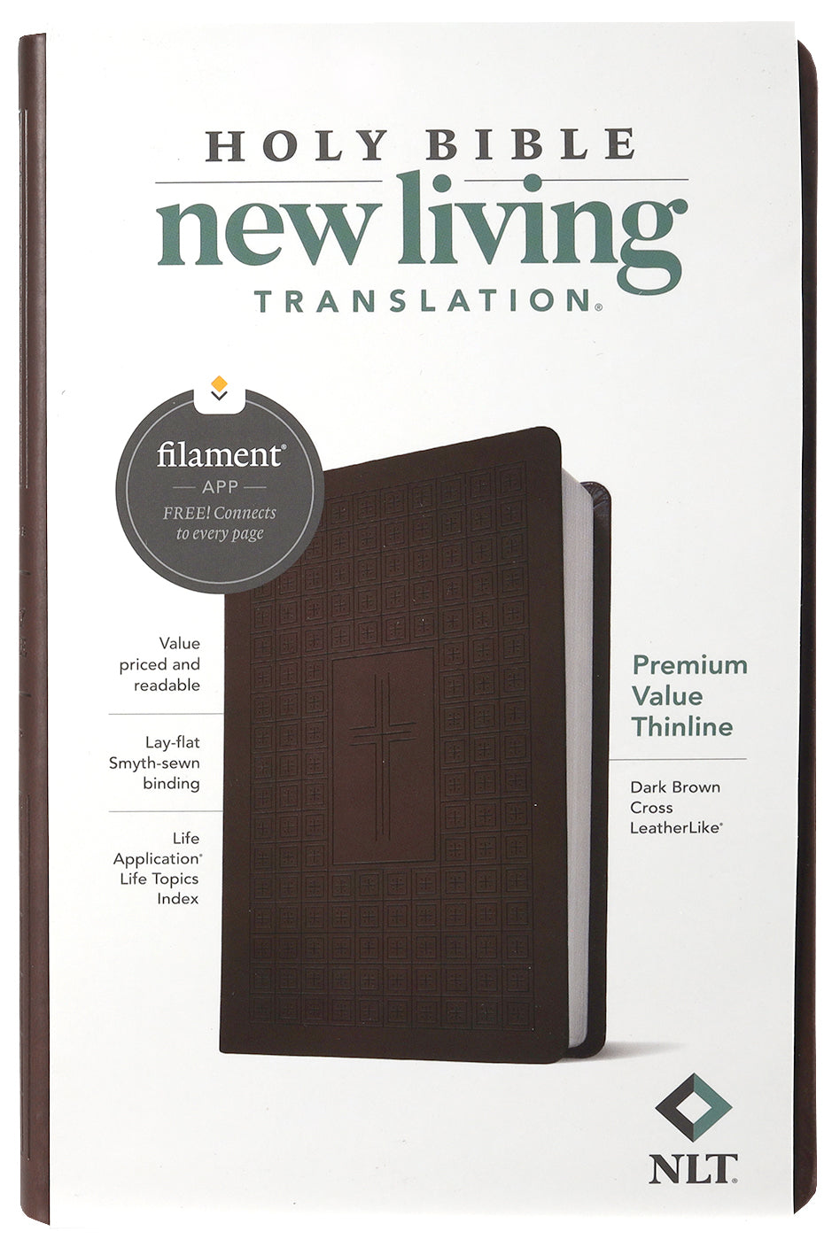 NLT Premium Value Thinline Bible Filament Enabled Edition Dark Brown Cross