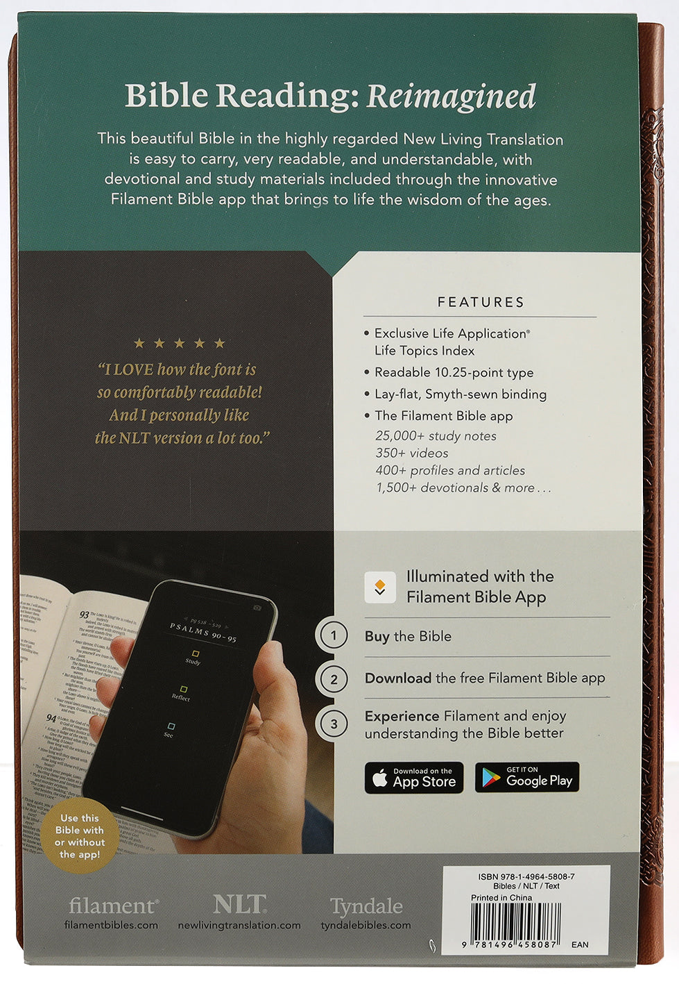 NLT Large Print Premium Value Thinline Bible Filament Enabled Edition Brown Celtic Cross