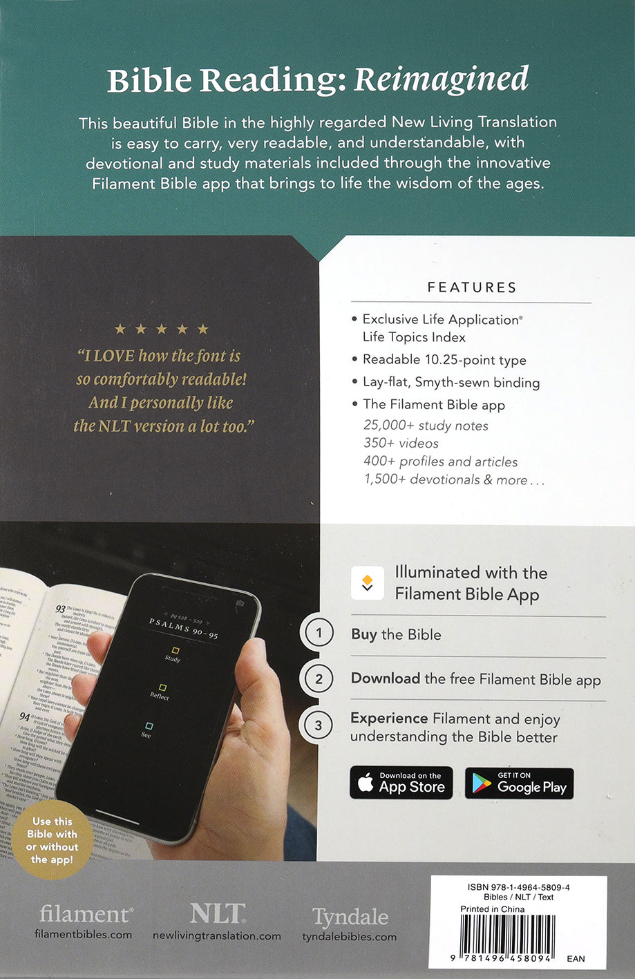 NLT Large Print Premium Value Thinline Bible Filament Enabled Edition Eucalyptus Teal