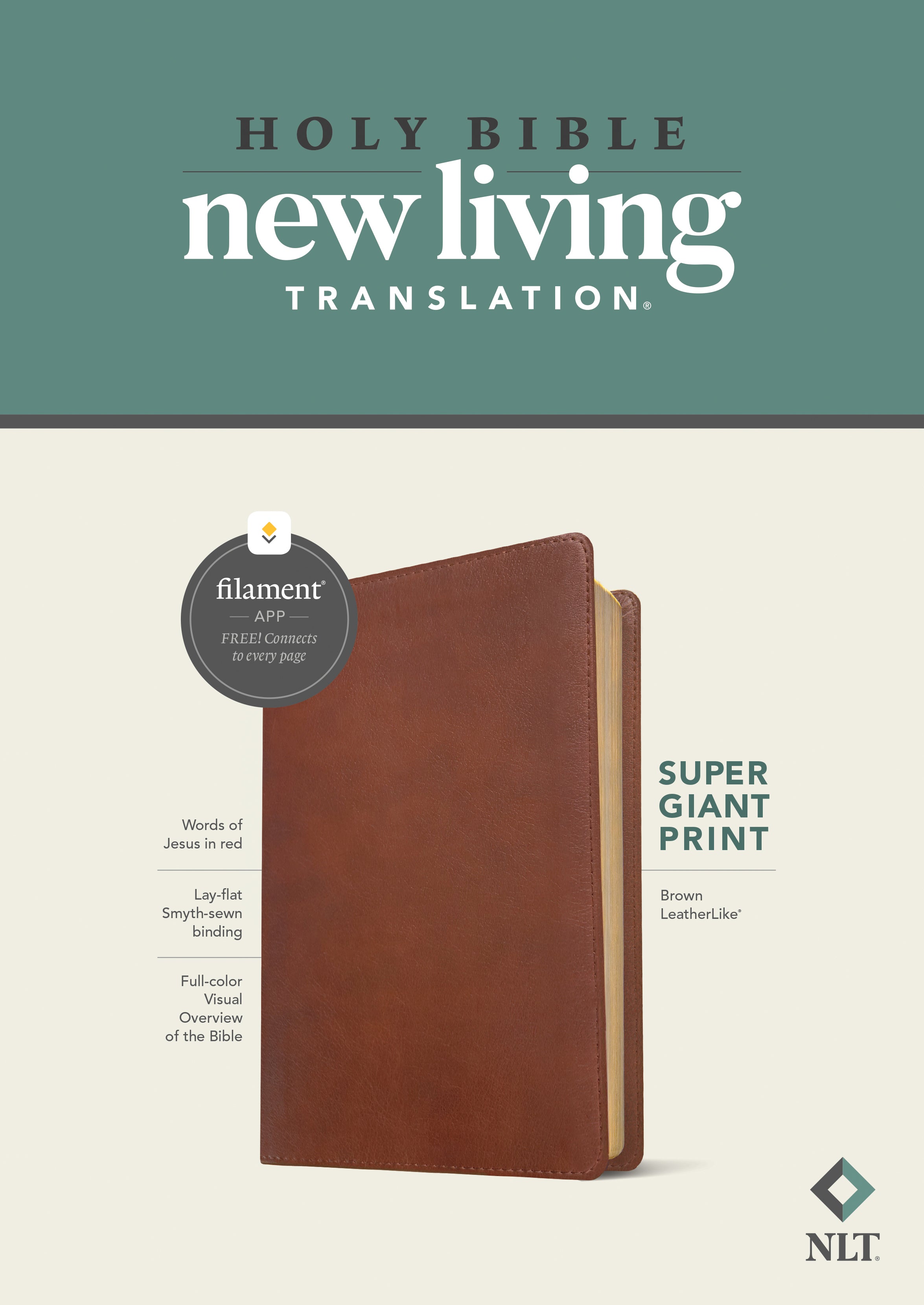 NLT Super Giant Print Bible Filament Enabled Edition Brown (Red Letter Edition)