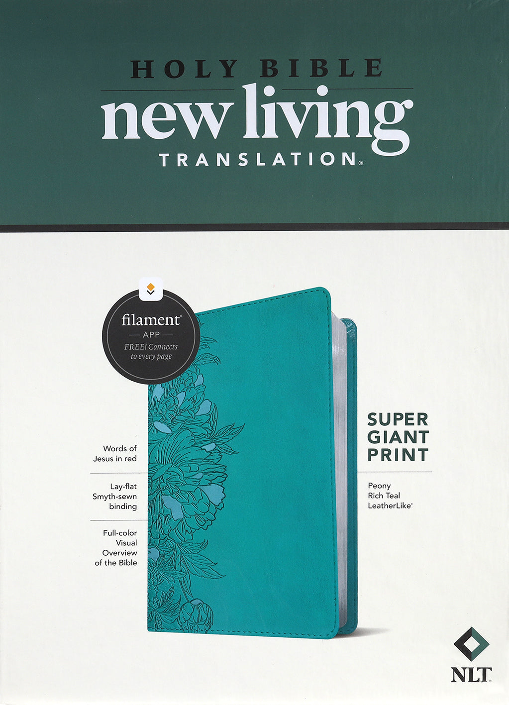NLT Super Giant Print Bible Filament Enabled Edition Peony Rich Teal (Red Letter Edition)