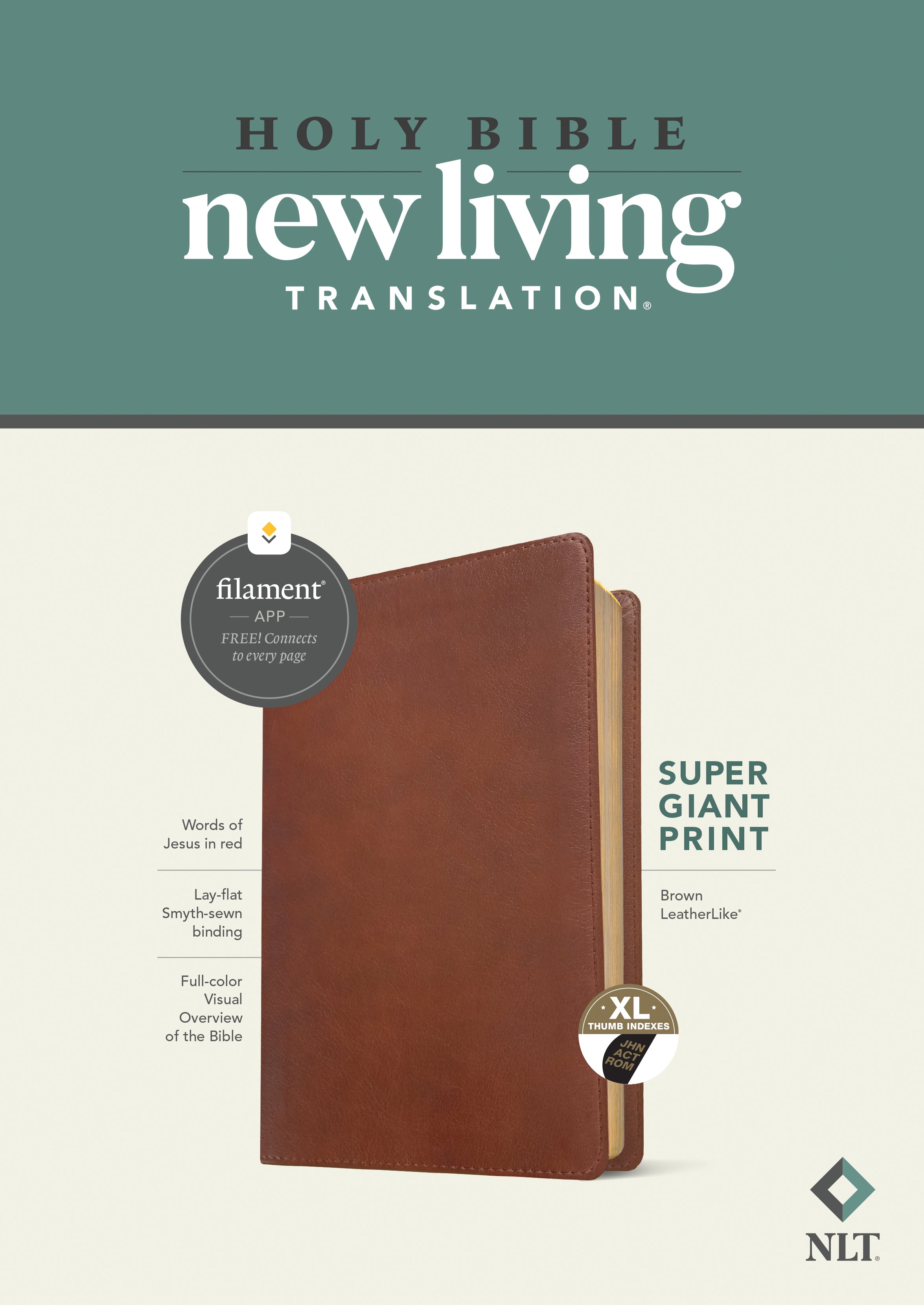 NLT Super Giant Print Bible Filament Enabled Edition Brown Indexed (Red Letter Edition)