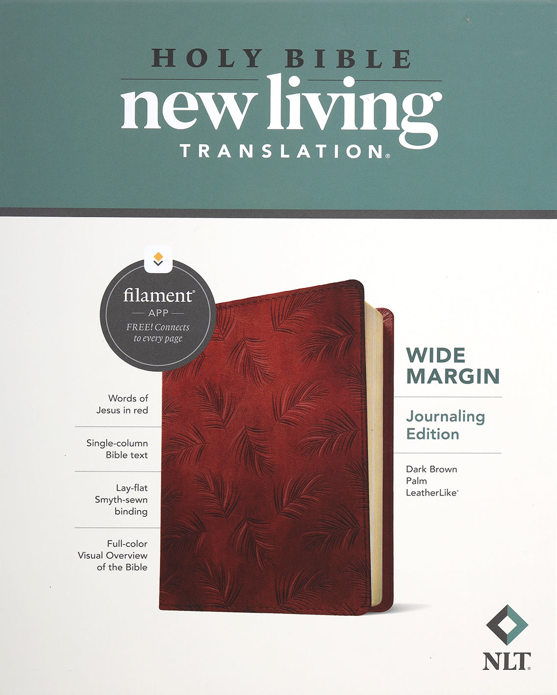 NLT Wide Margin Bible Filament Enabled Edition Dark Brown Palm (Red Letter Edition)