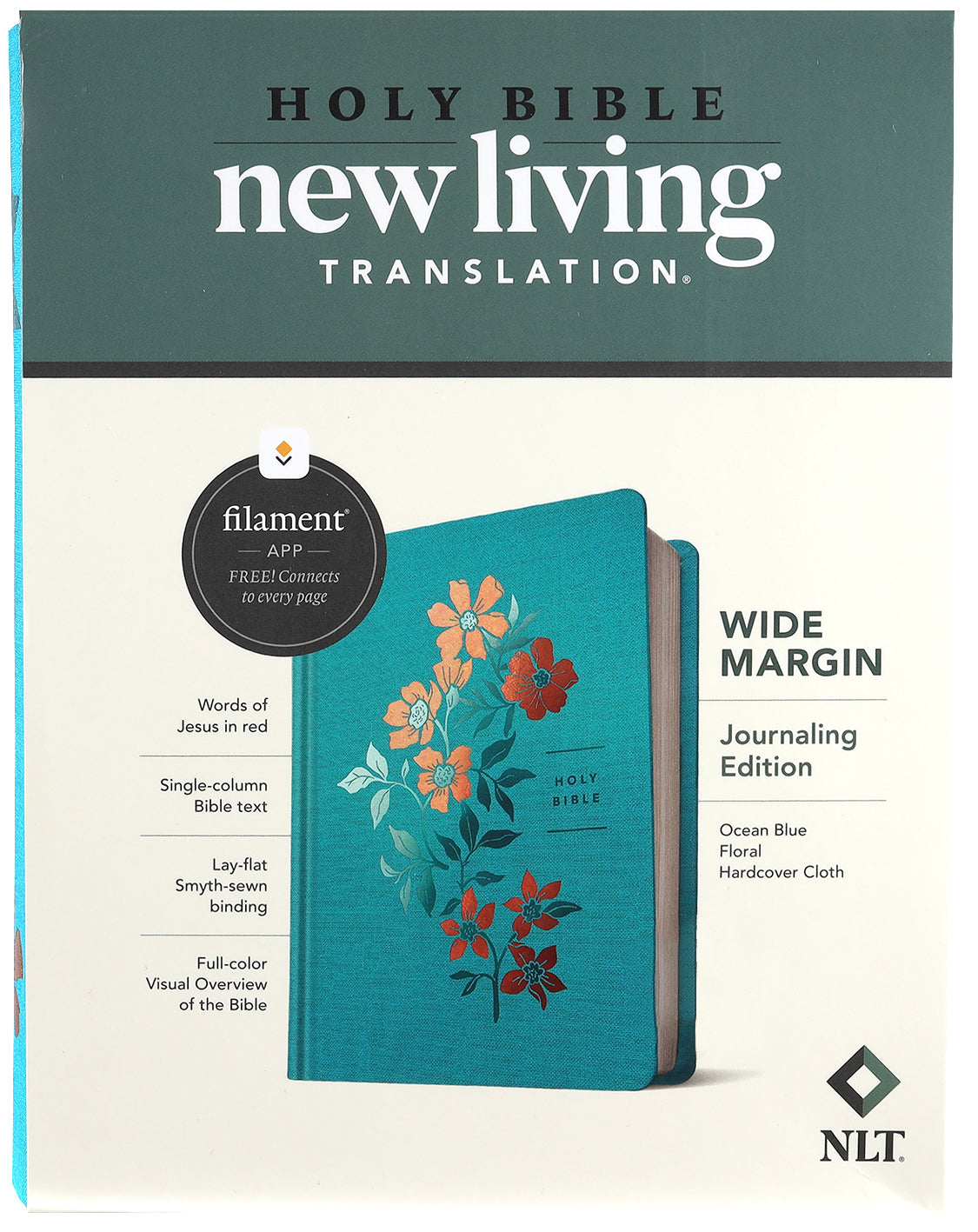 NLT Wide Margin Bible Filament Enabled Edition Ocean Blue Floral (Red Letter Edition)