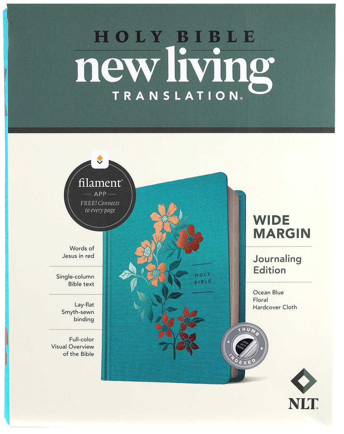 NLT Wide Margin Bible Filament Enabled Edition Ocean Blue Floral Indexed (Red Letter Edition)
