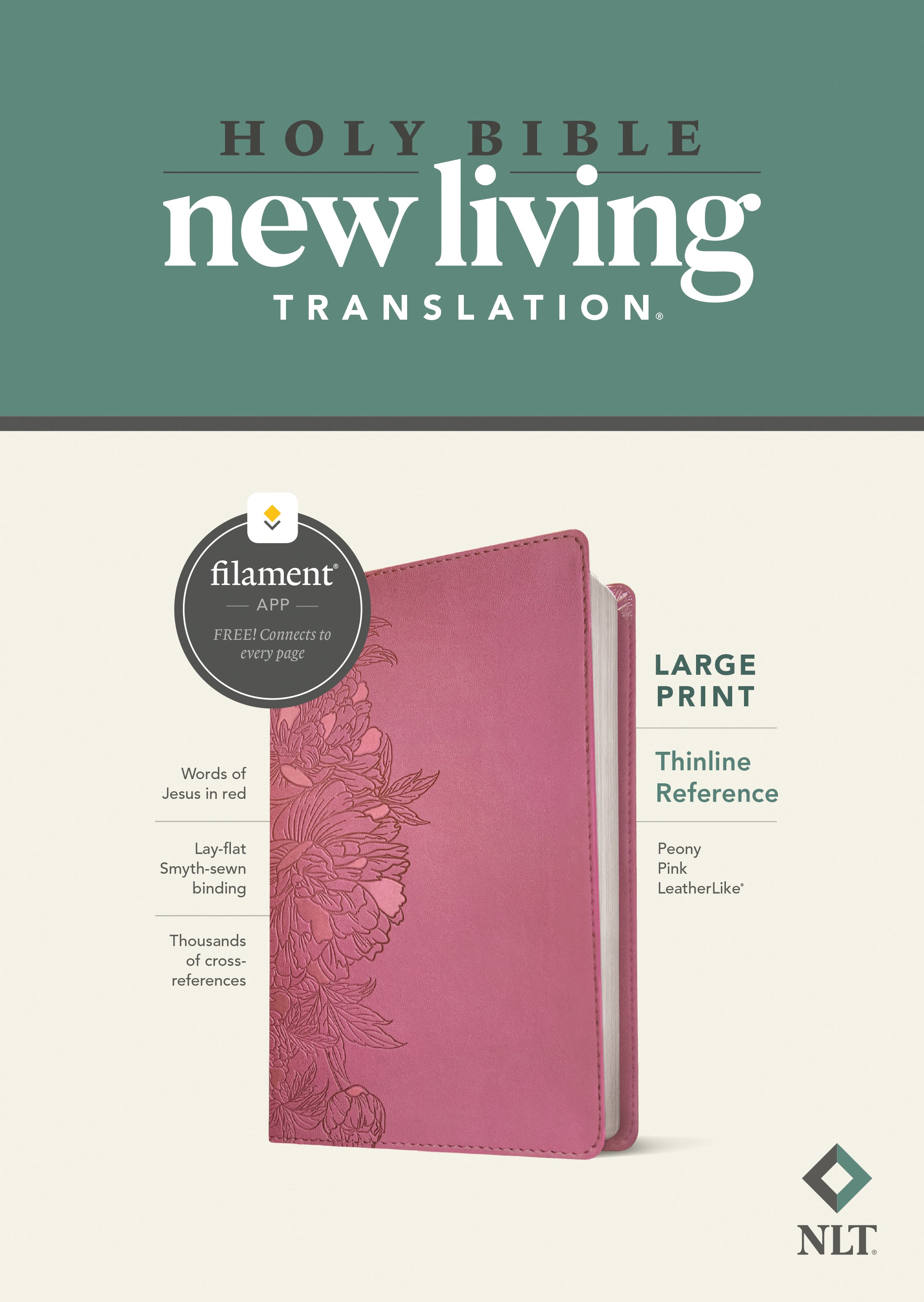 NLT Large Print Thinline Reference Bible Filament Enabled Edition Peony Pink (Red Letter Edition)