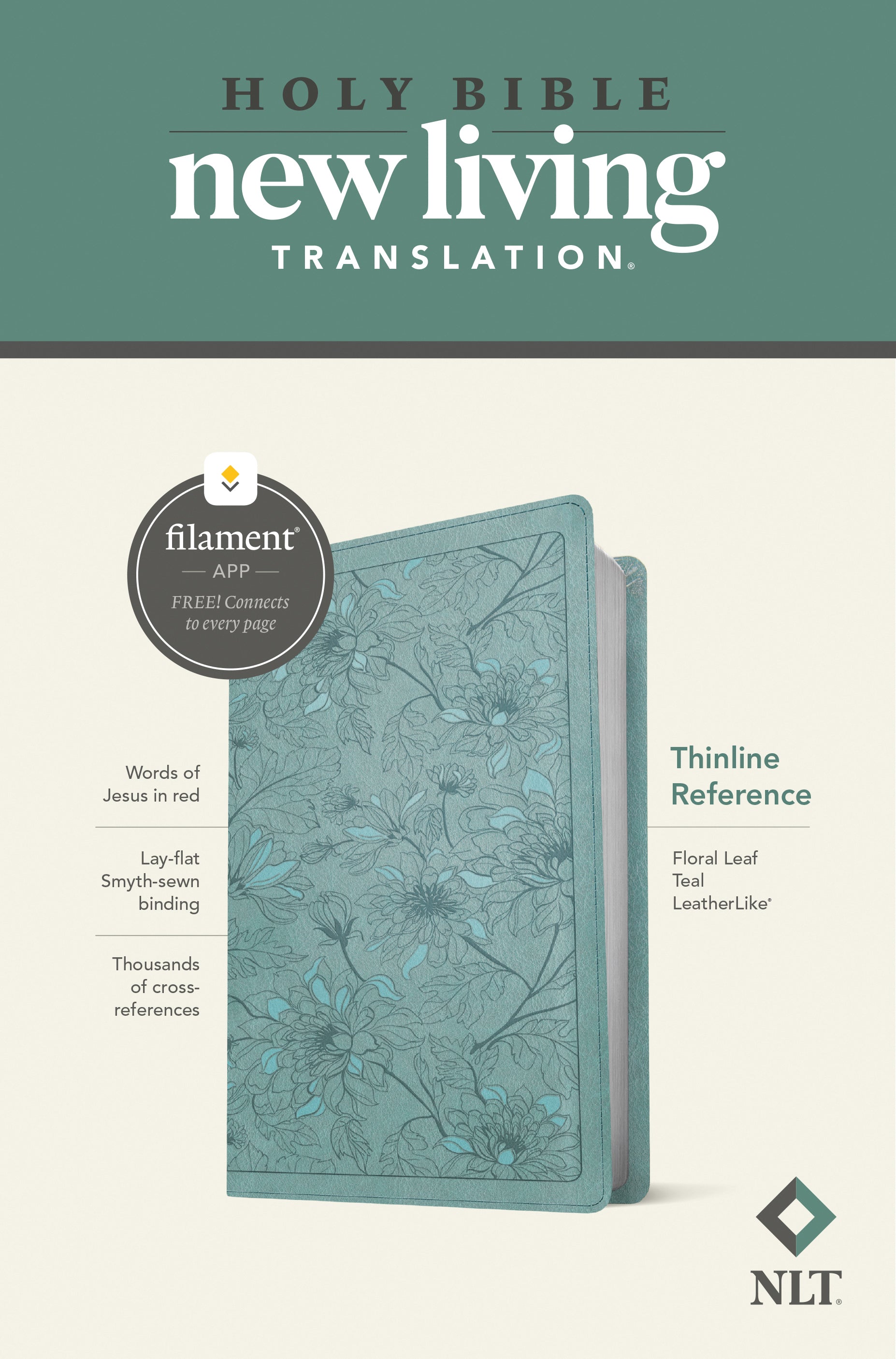 NLT Thinline Reference Bible Filament Enabled Edition Floral Leaf Teal (Red Letter Edition)