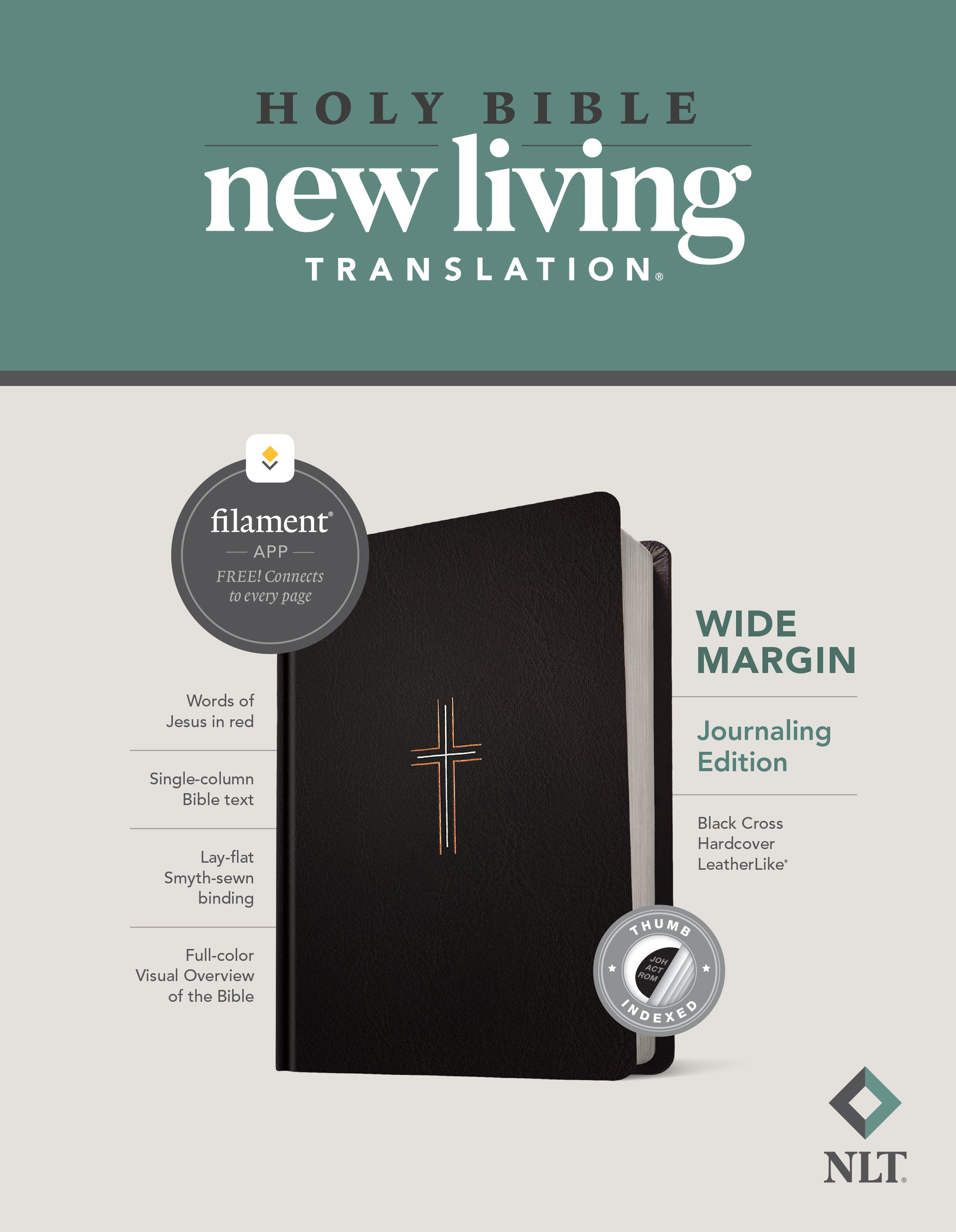NLT Wide Margin Bible Filament Enabled Edition Black Cross Indexed (Red Letter Edition)