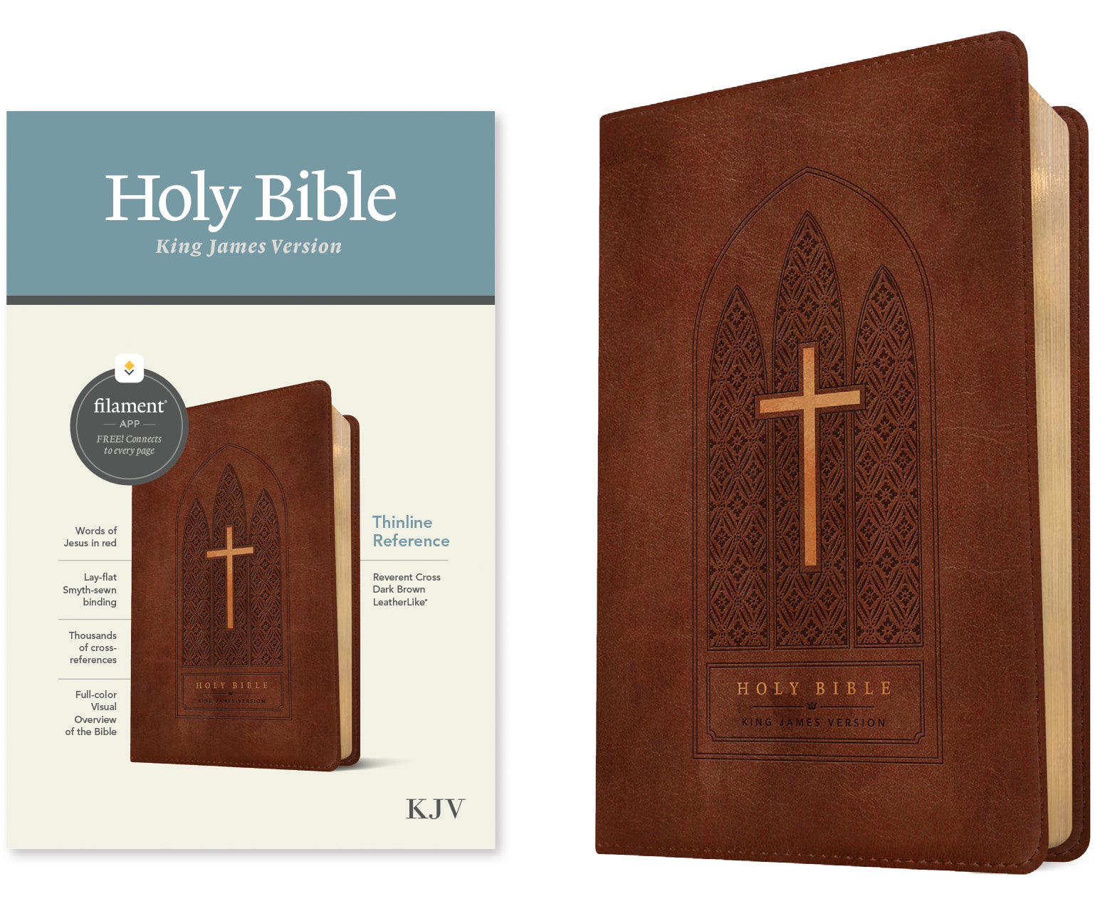 KJV Thinline Reference Bible Filament Enabled Edition Reverent Cross Dark Brown (Red Letter Edition)