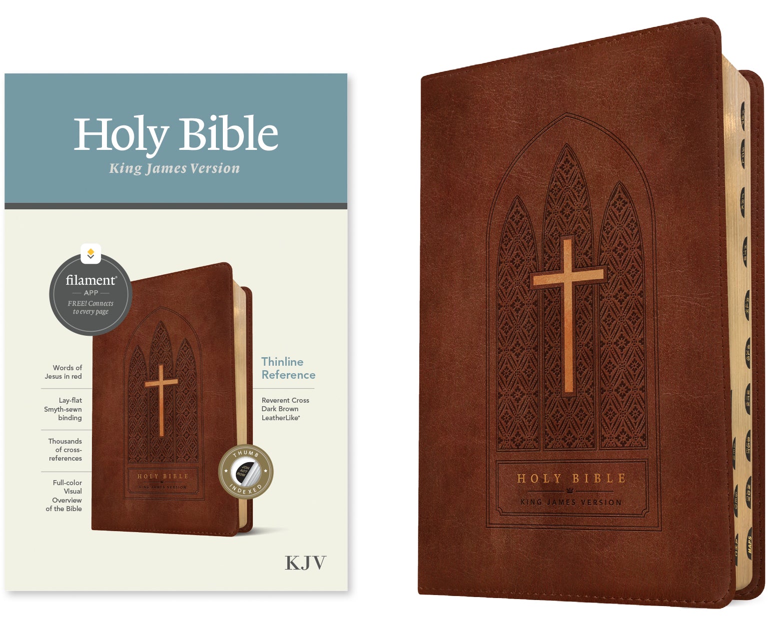 KJV Thinline Reference Bible Filament Enabled Edition Reverent Cross Dark Brown Indexed (Red Letter Edition)