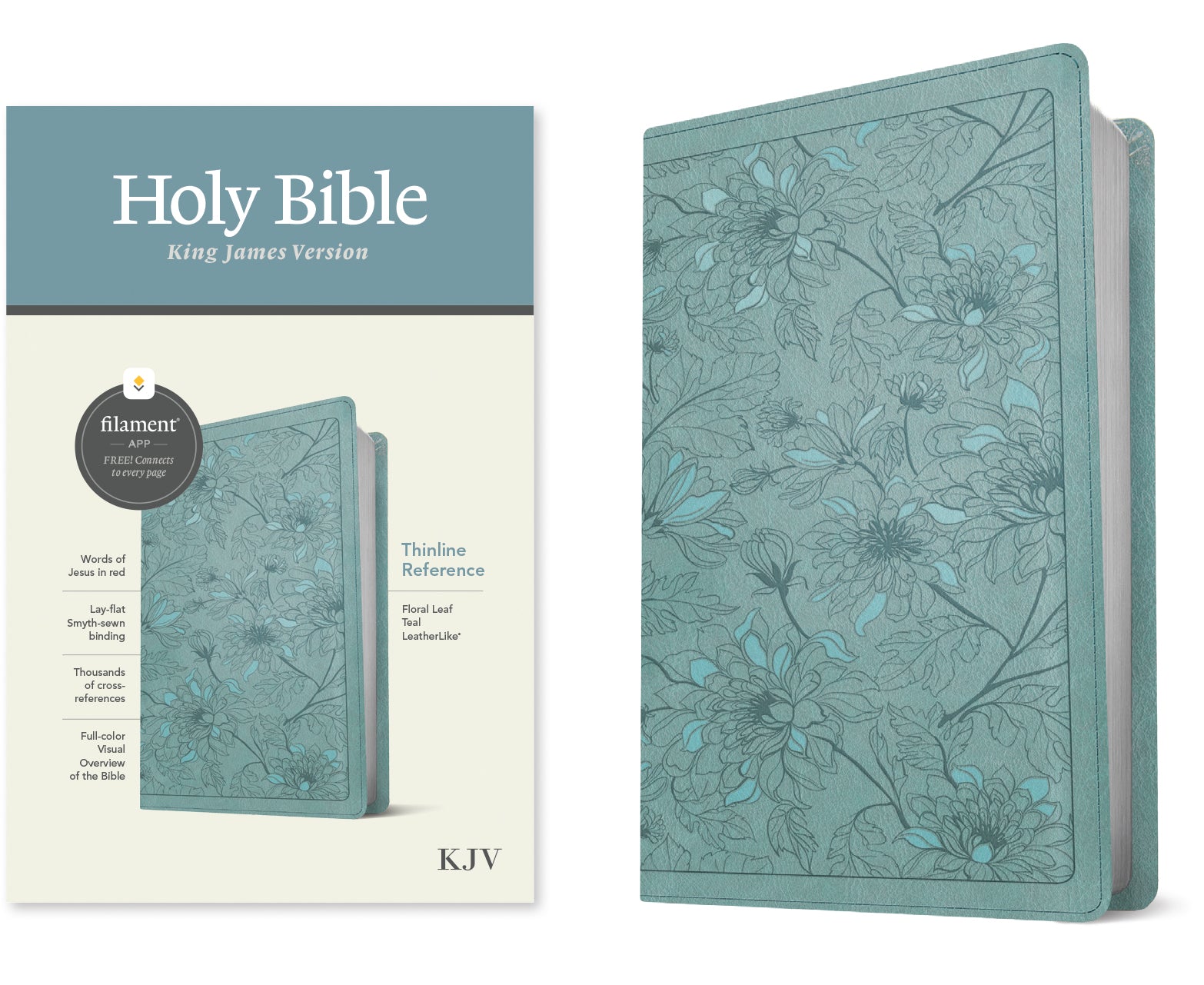 KJV Thinline Reference Bible Filament Enabled Edition Floral Leaf Teal (Red Letter Edition)