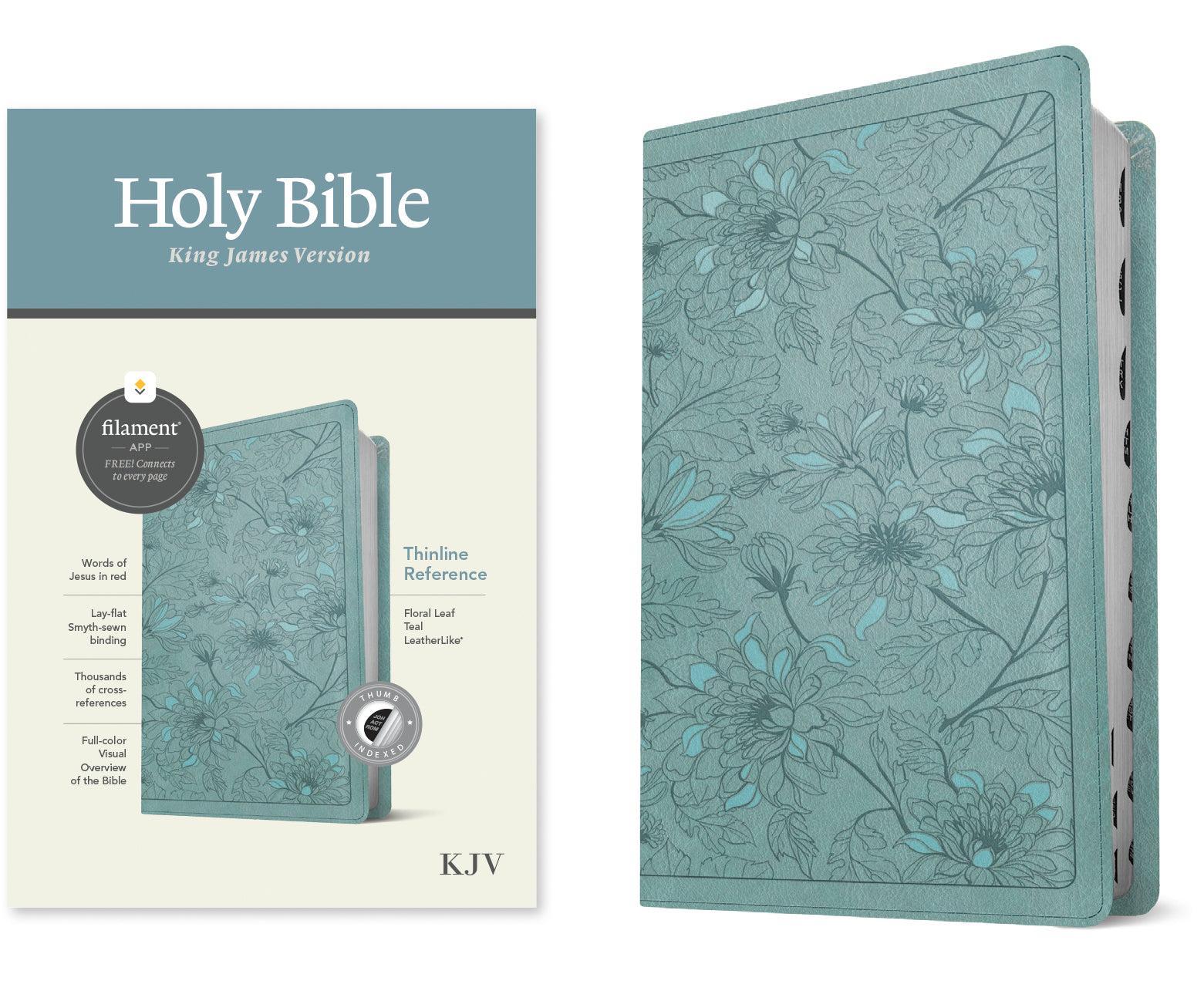 KJV Thinline Reference Bible Filament Enabled Edition Floral Leaf Teal Indexed (Red Letter Edition)