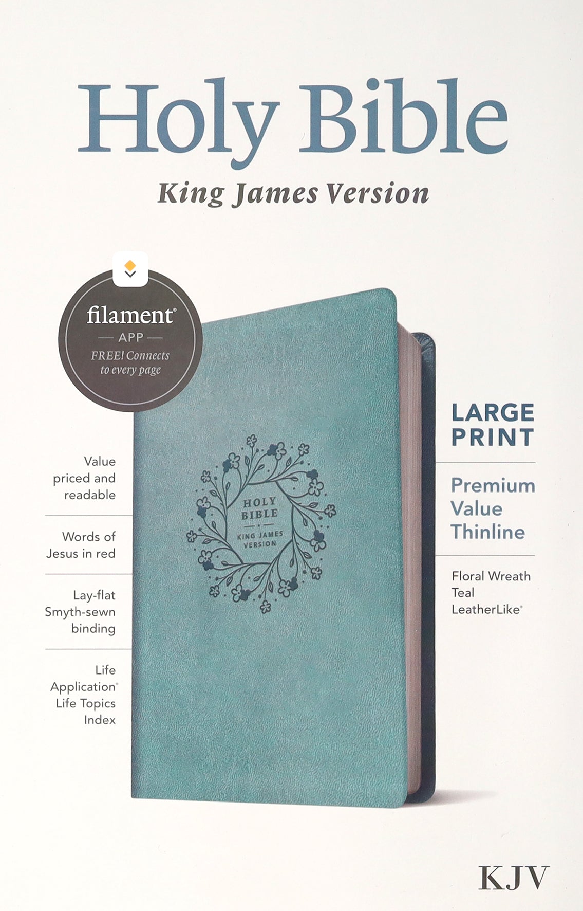 KJV Large Print Premium Value Thinline Bible Filament Enabled Edition Floral Wreath Teal (Red Letter Edition)