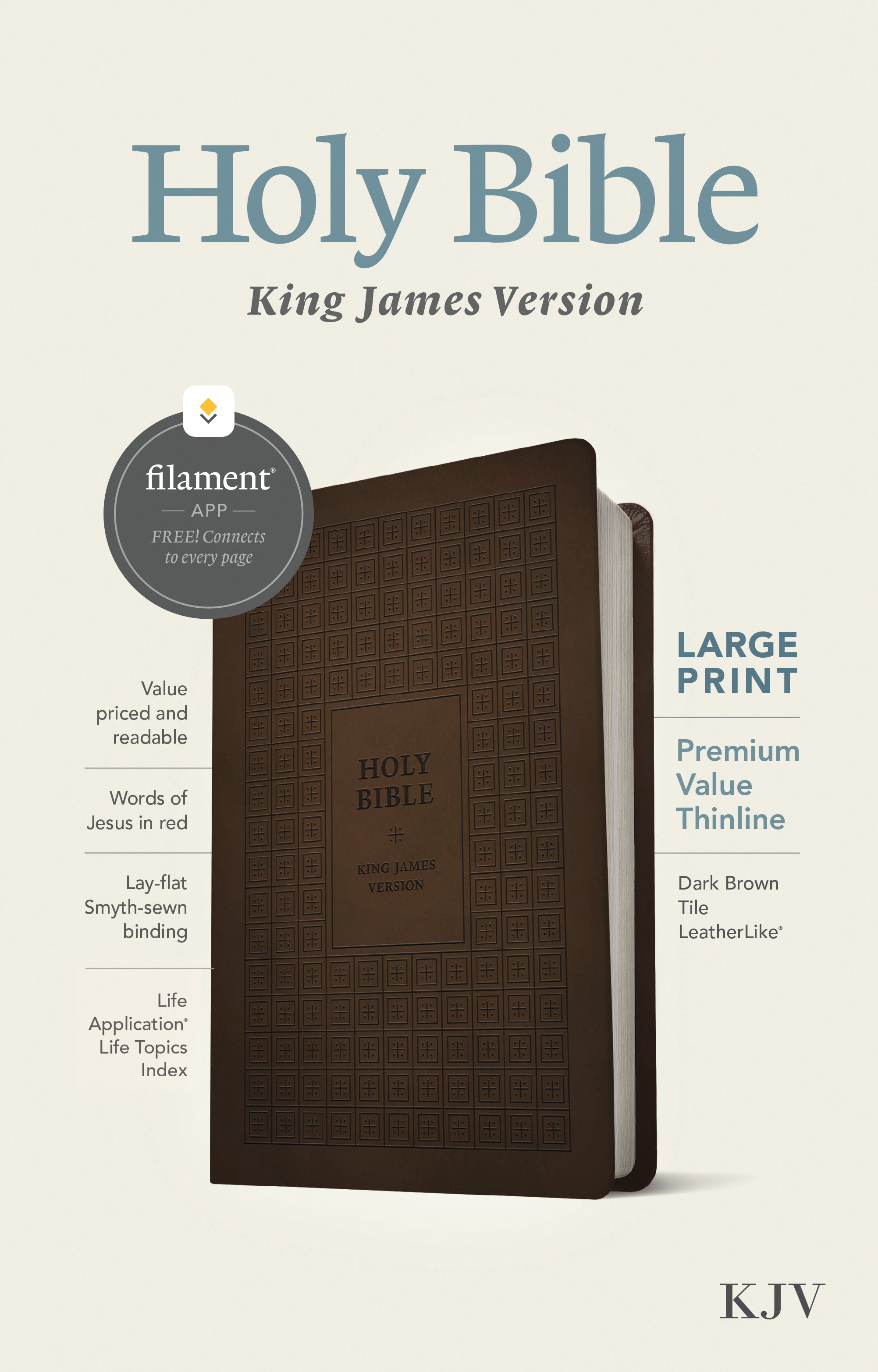 KJV Large Print Premium Value Thinline Bible Filament Enabled Edition Dark Brown Tile (Red Letter Edition)