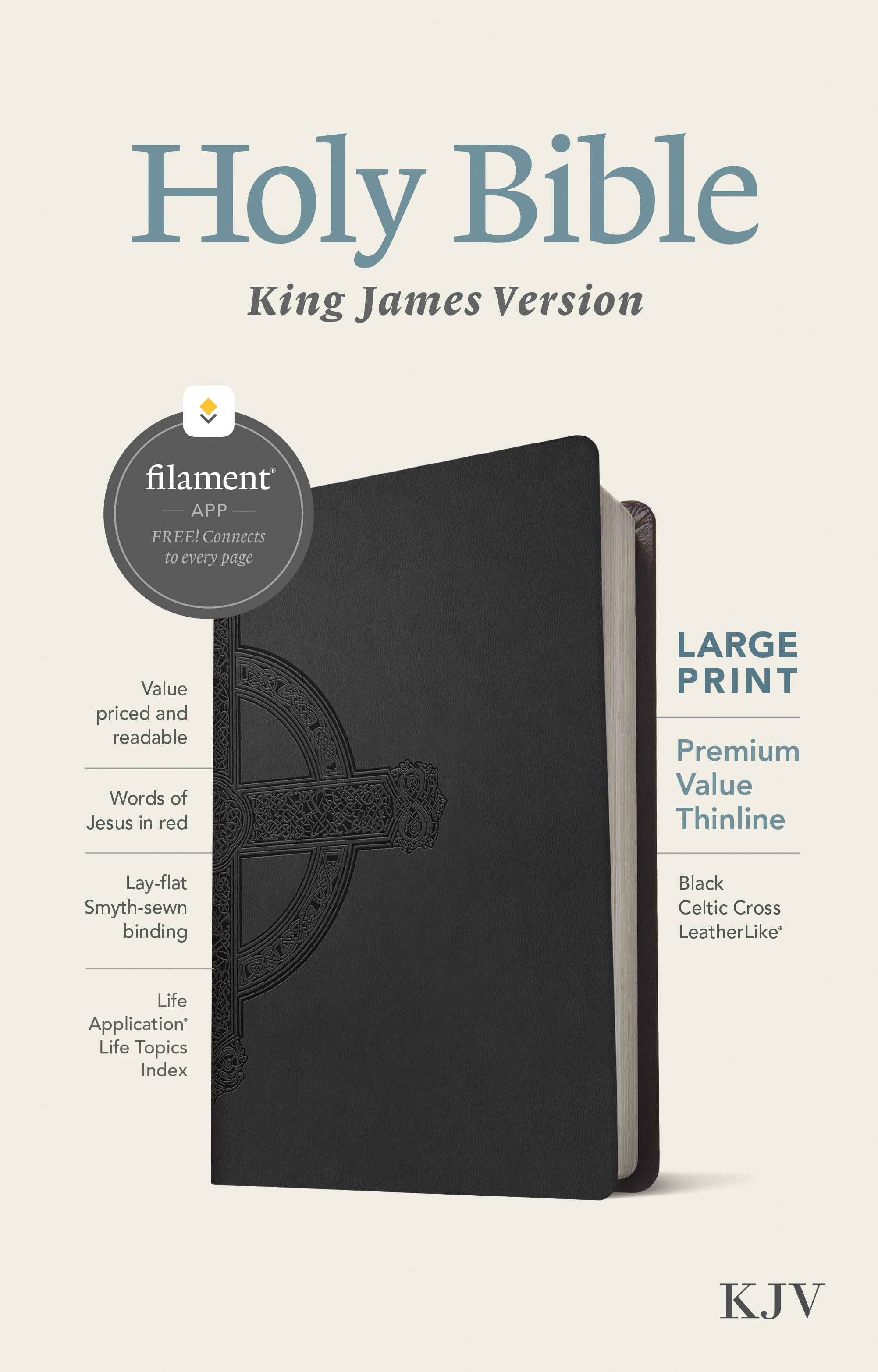 KJV Large Print Premium Value Thinline Bible Filament Enabled Edition Black Celtic Cross (Red Letter Edition)