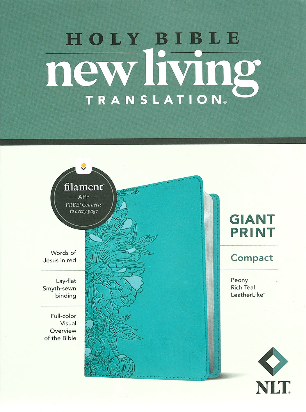NLT Compact Giant Print Bible Filament Enabled Edition Peony Rich Teal (Red Letter Edition)