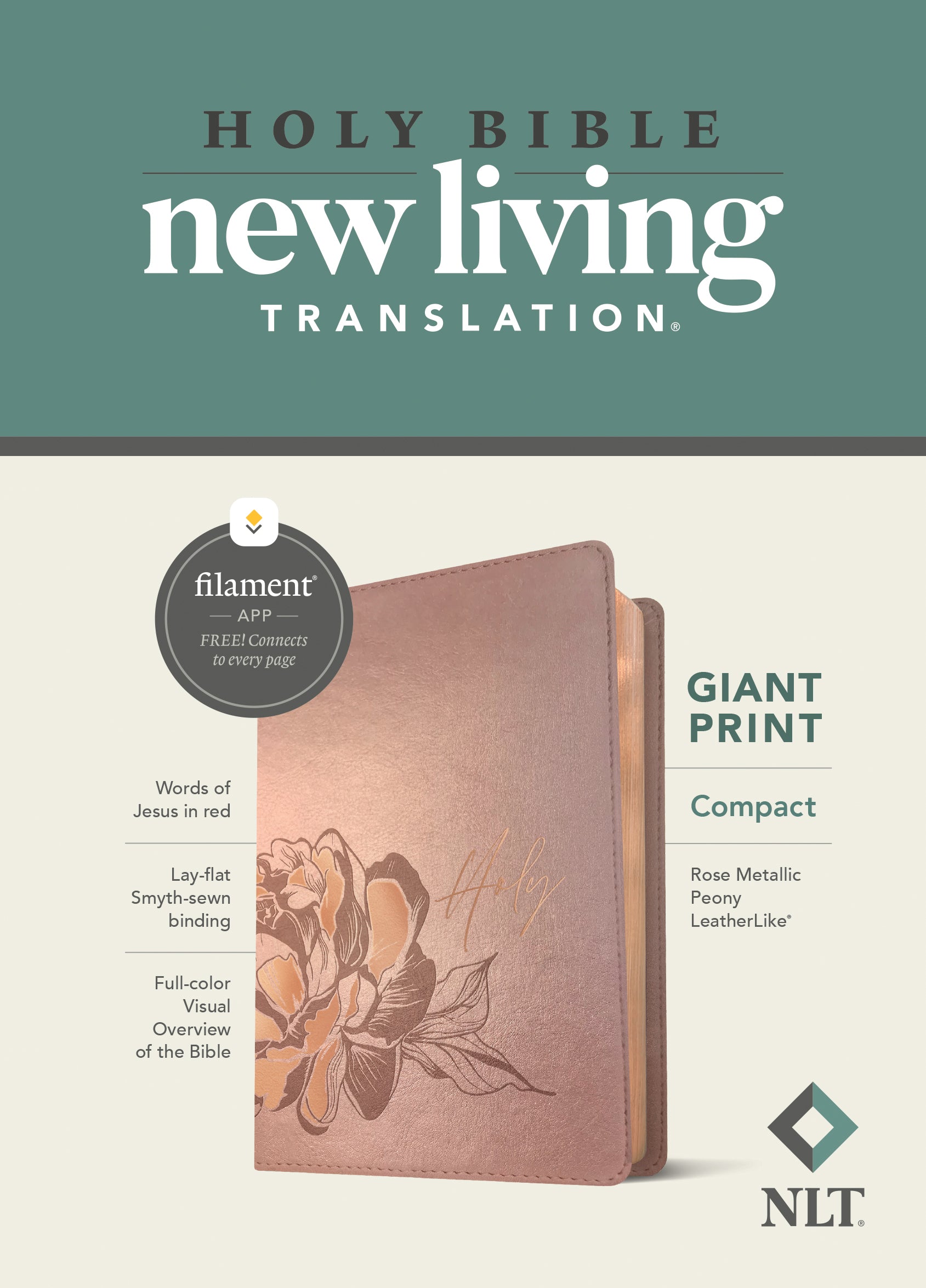 NLT Compact Giant Print Bible Filament Enabled Edition Rose Metallic Peony (Red Letter Edition)